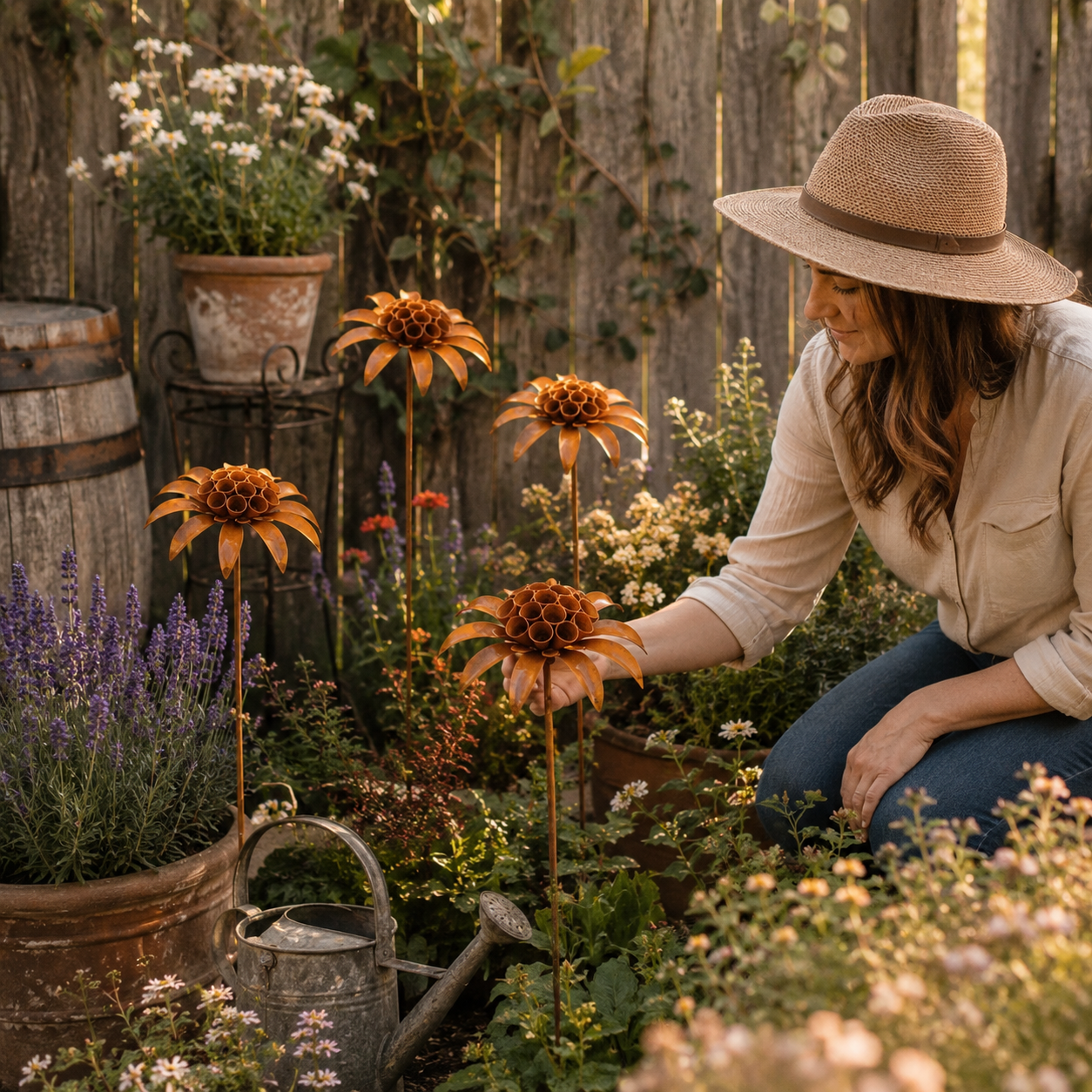 Rustic Metal Flower Garden Stake
