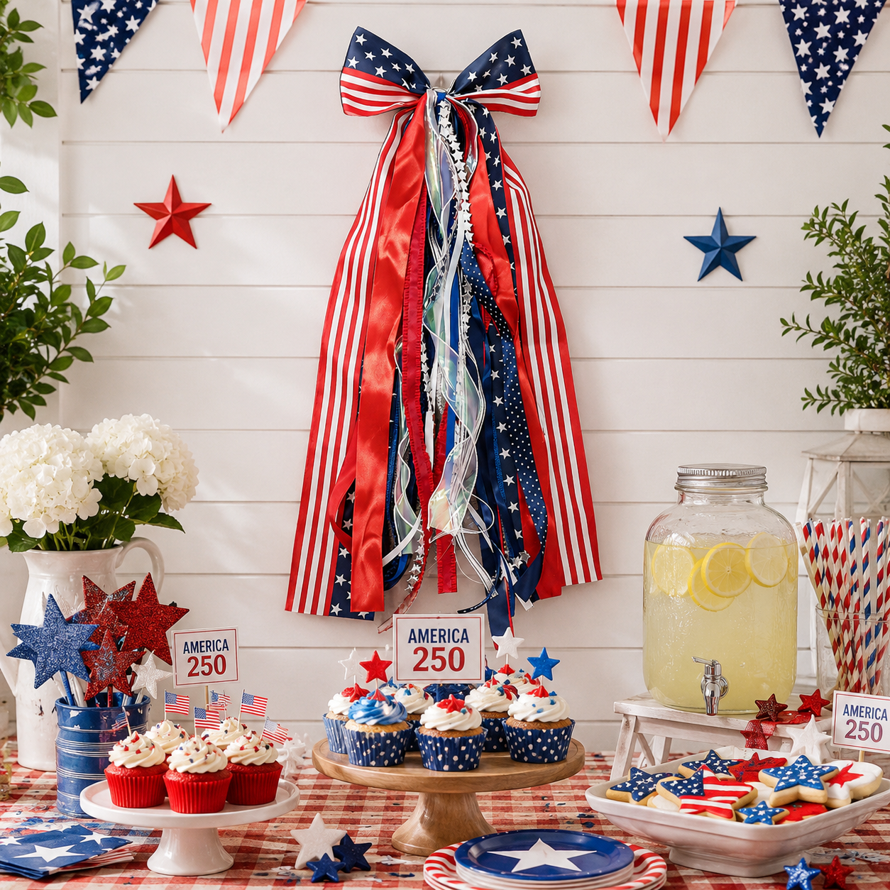 Patriotic Ribbon Bow Hanging Decor for America 250 & July 4th