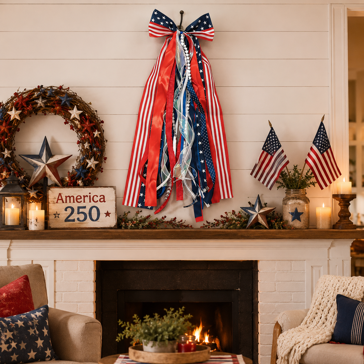 Patriotic Ribbon Bow Hanging Decor for America 250 & July 4th