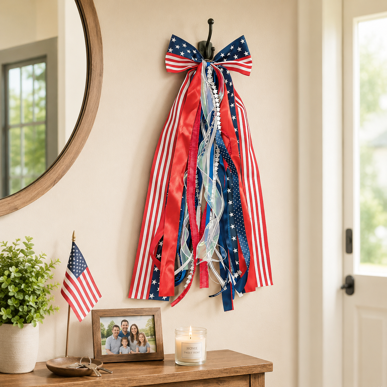 Patriotic Ribbon Bow Hanging Decor for America 250 & July 4th