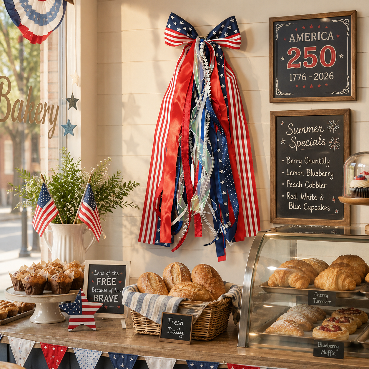 Patriotic Ribbon Bow Hanging Decor for America 250 & July 4th