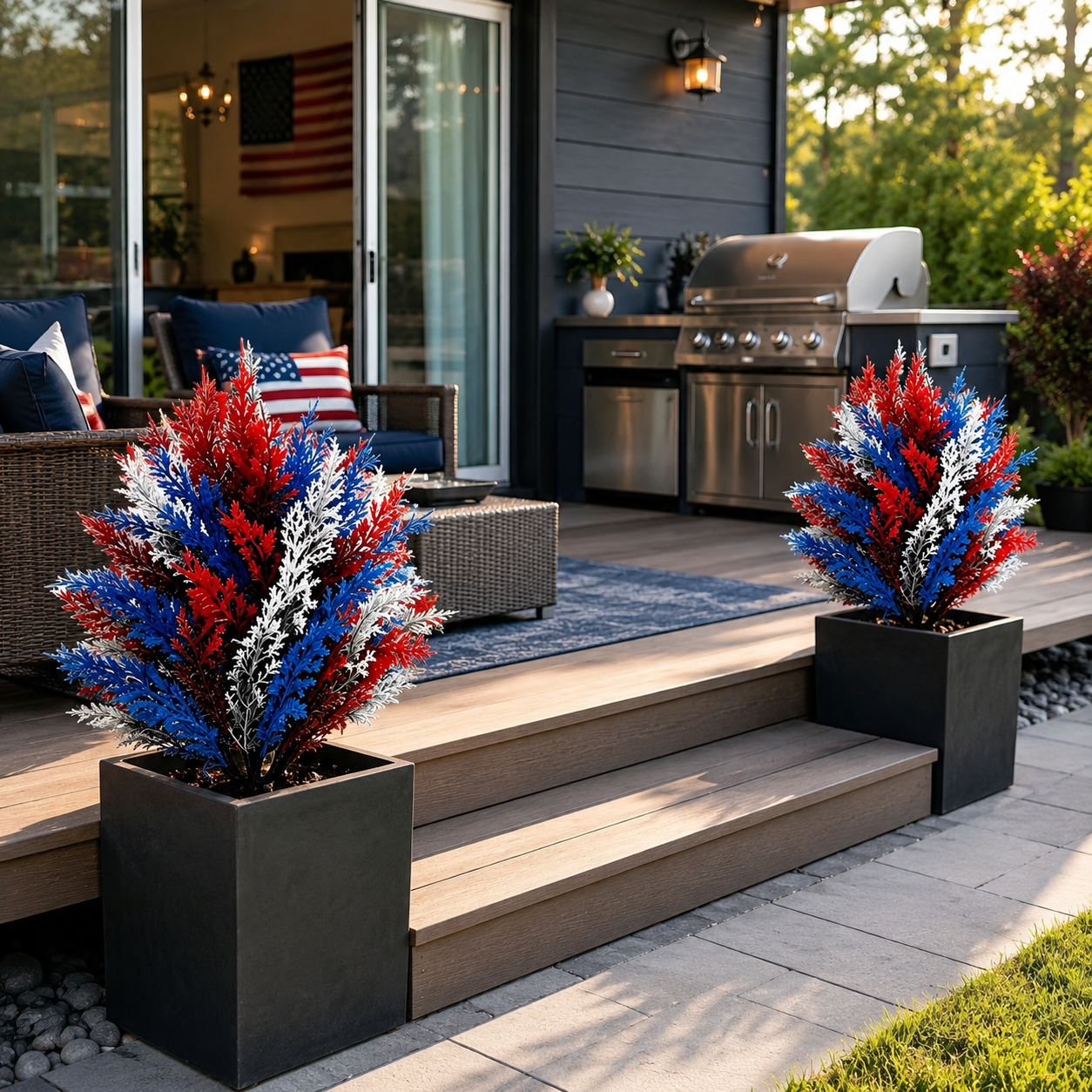 Red, White & Blue Patriotic Plastic Garden Stake Decor