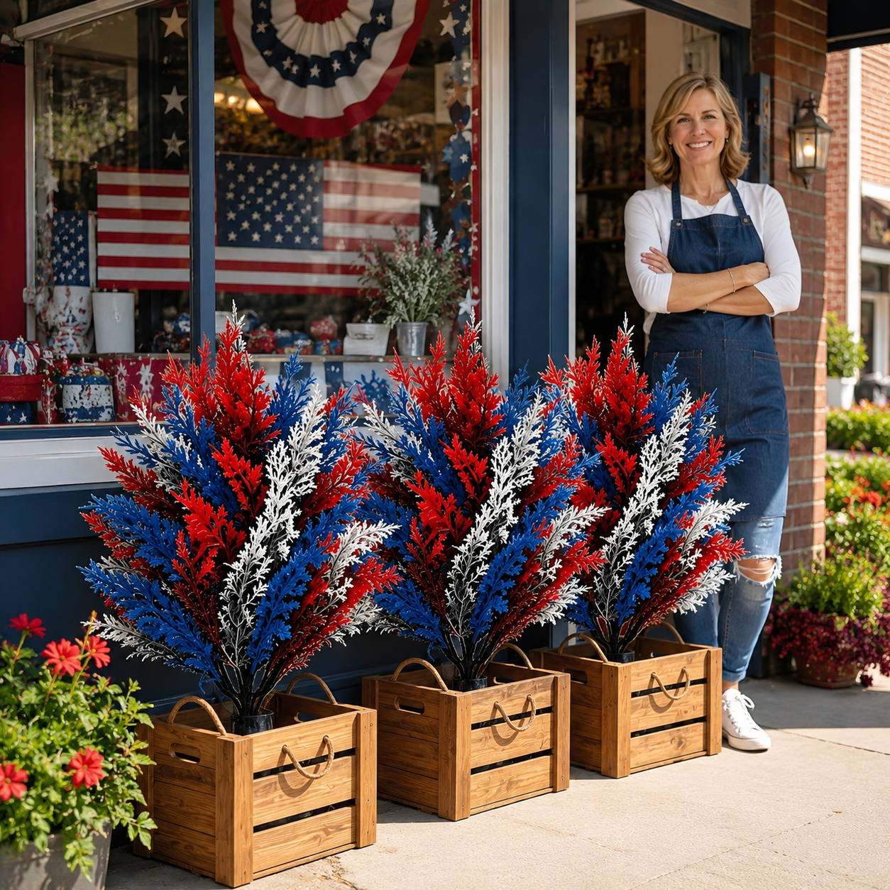 Red, White & Blue Patriotic Plastic Garden Stake Decor