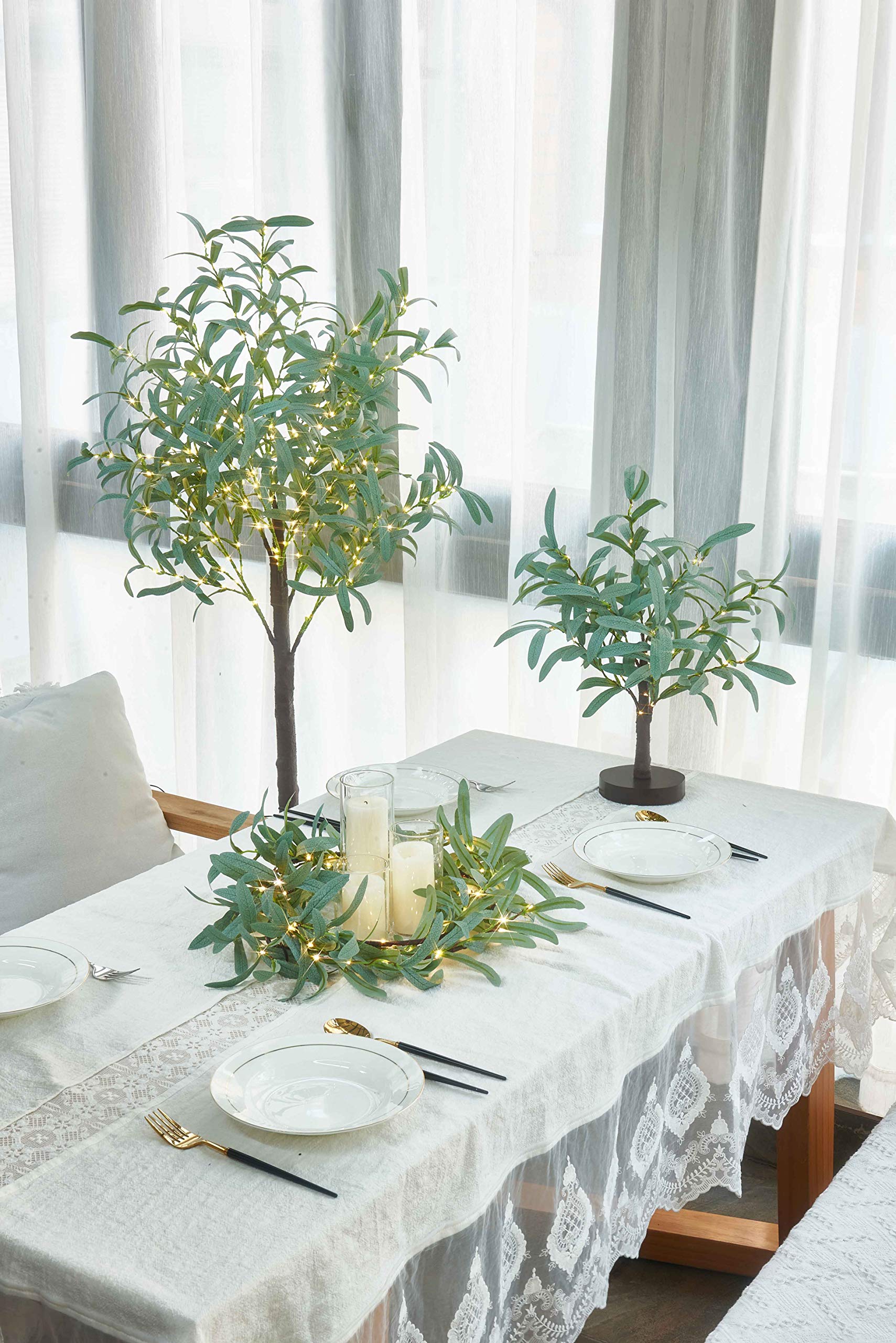6 FT Pre-Lit Olive Garland Battery Operated with Timer 96 Fairy Lights