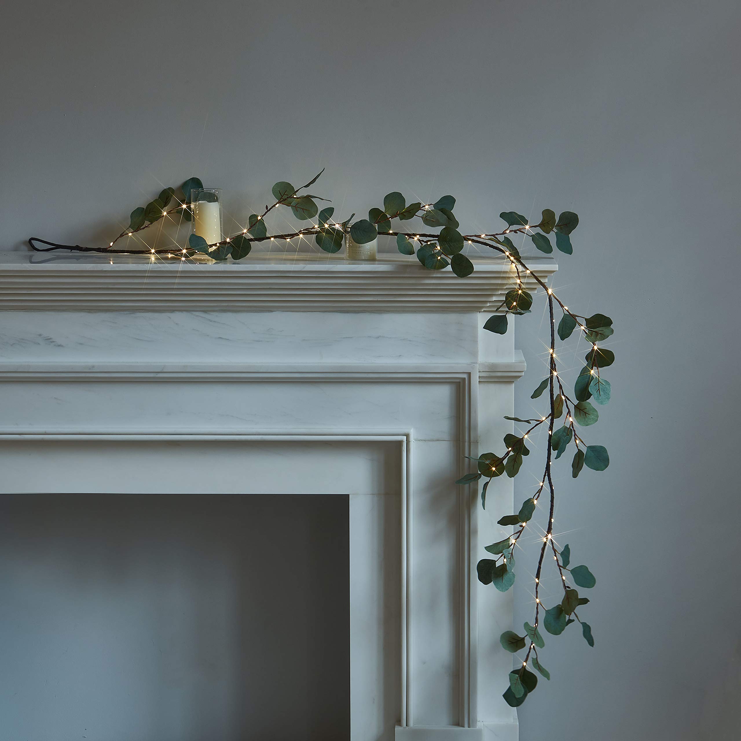 6 FT Pre-Lit Eucalyptus  Garland Battery Operated with Timer 96 Fairy Lights