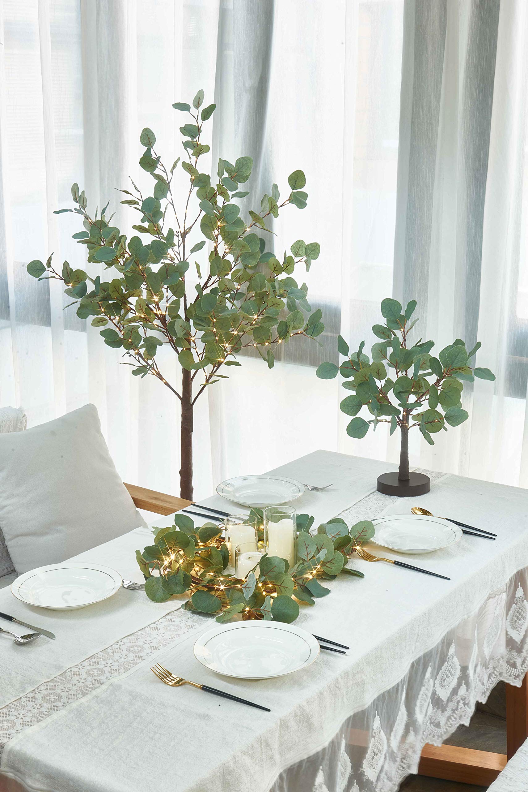 6 FT Pre-Lit Eucalyptus  Garland Battery Operated with Timer 96 Fairy Lights