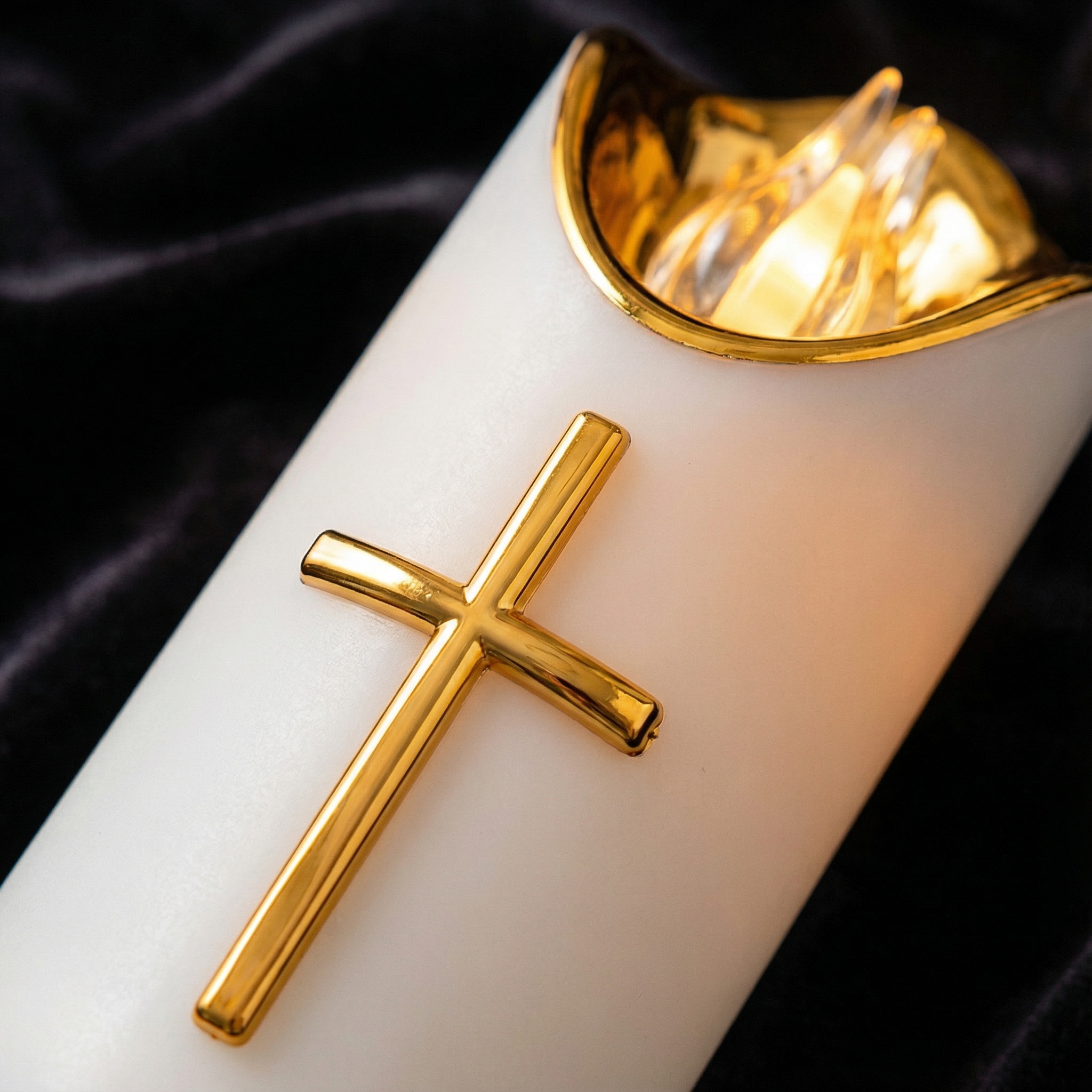 Flameless Pillar LED Candle with Gold Cross