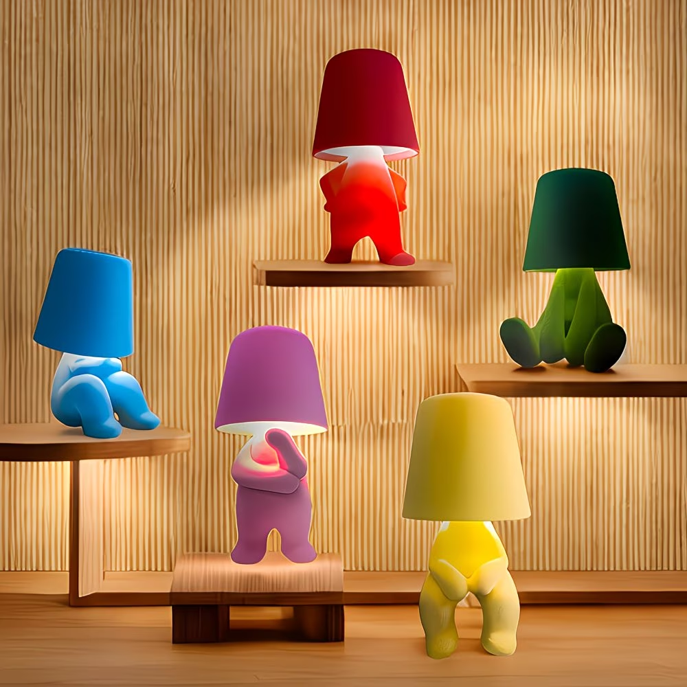 Cute Character Table Lamp with Soft Flocked Fabric Finish, 3 Color Modes, USB Powered Night Light