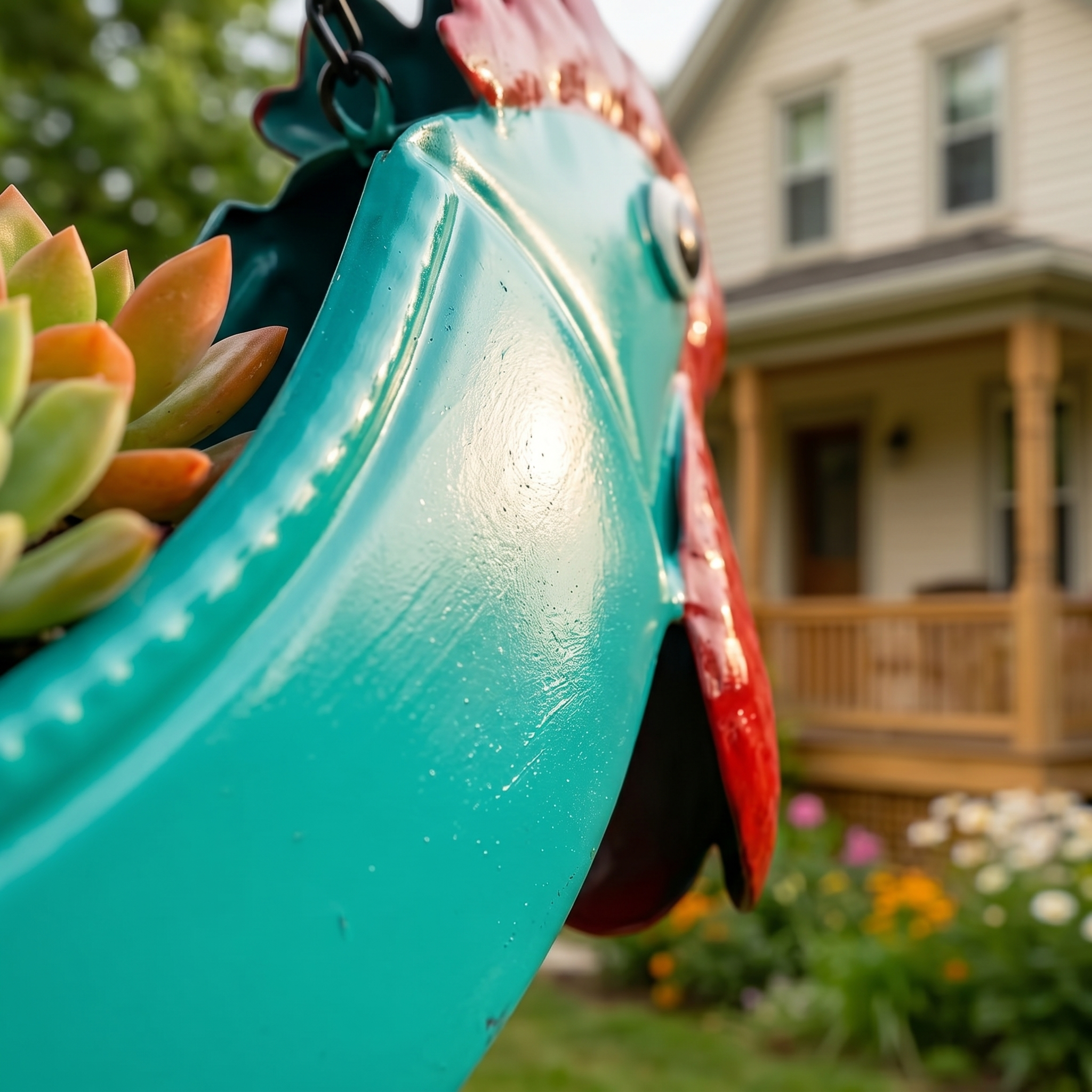 Metal Rooster Hanging Planter for Succulents, Rustic Farmhouse Outdoor Flower Pot Basket