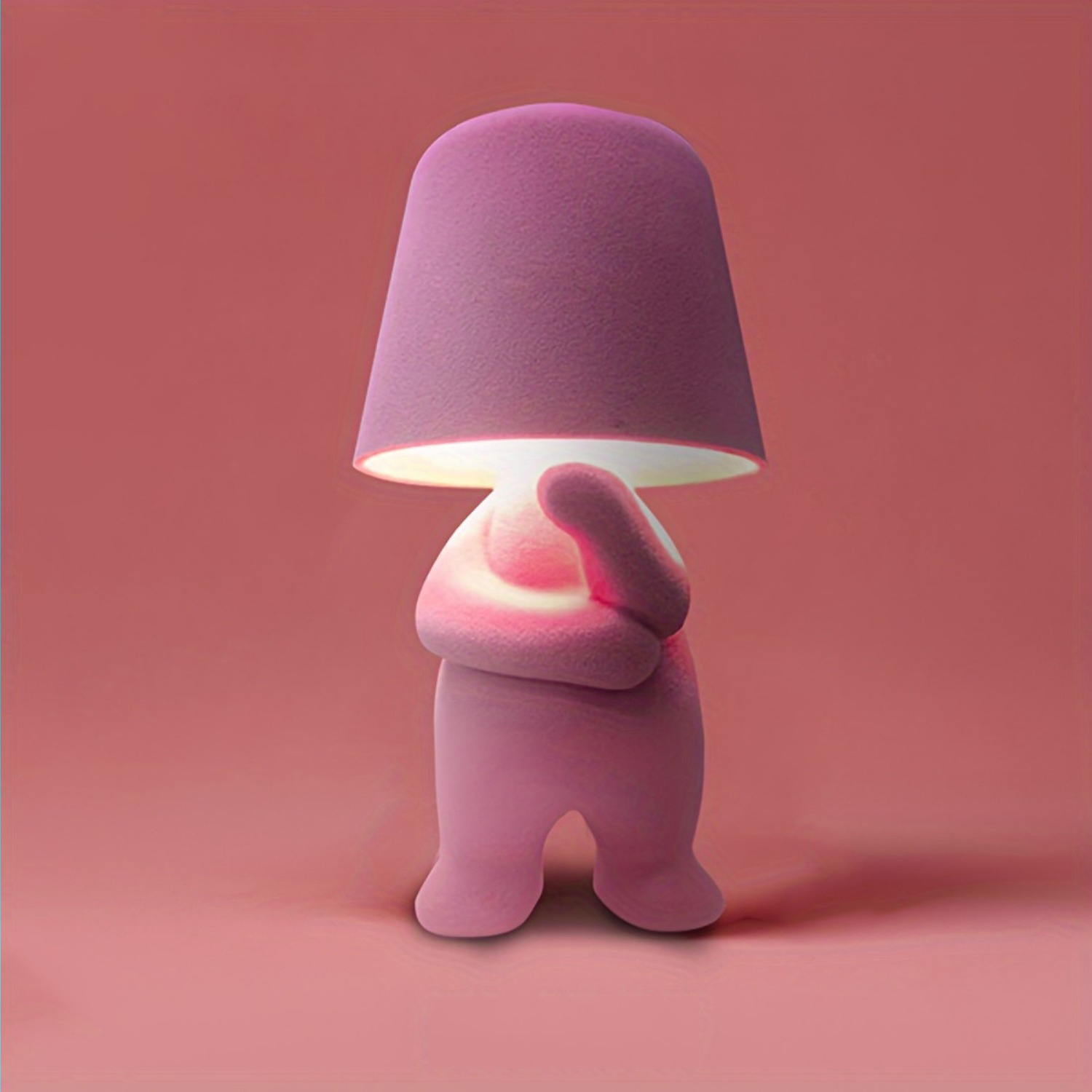 Cute Character Table Lamp with Soft Flocked Fabric Finish, 3 Color Modes, USB Powered Night Light