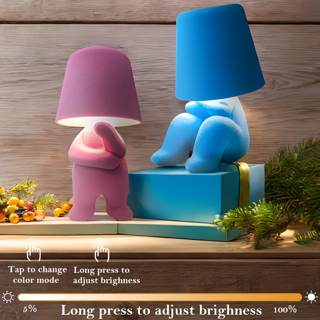 Cute Character Table Lamp with Soft Flocked Fabric Finish, 3 Color Modes, USB Powered Night Light