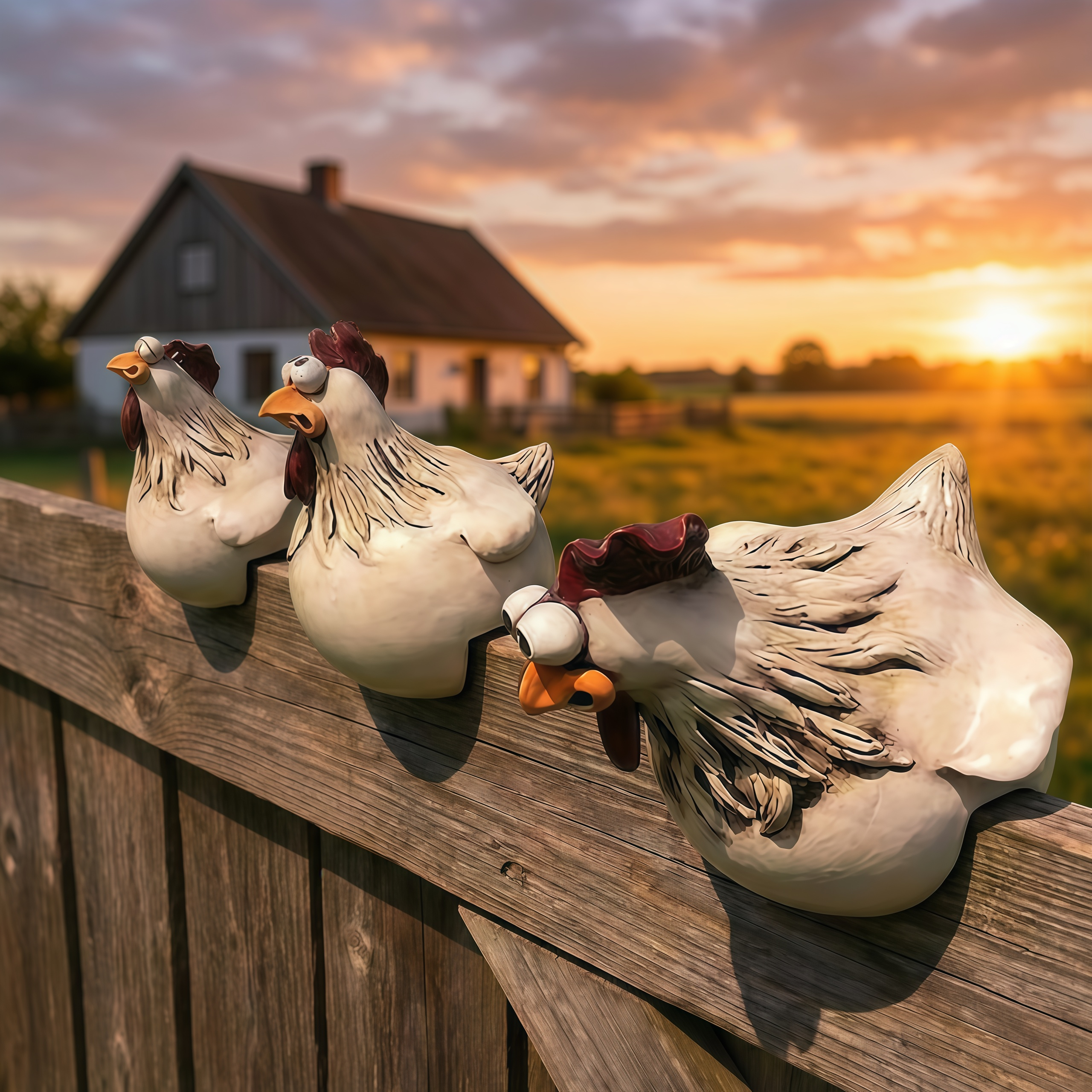 Resin Fence Chicken Sculpture