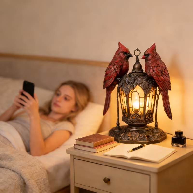 Cardinal Pair Vintage Lantern Table Lamp
