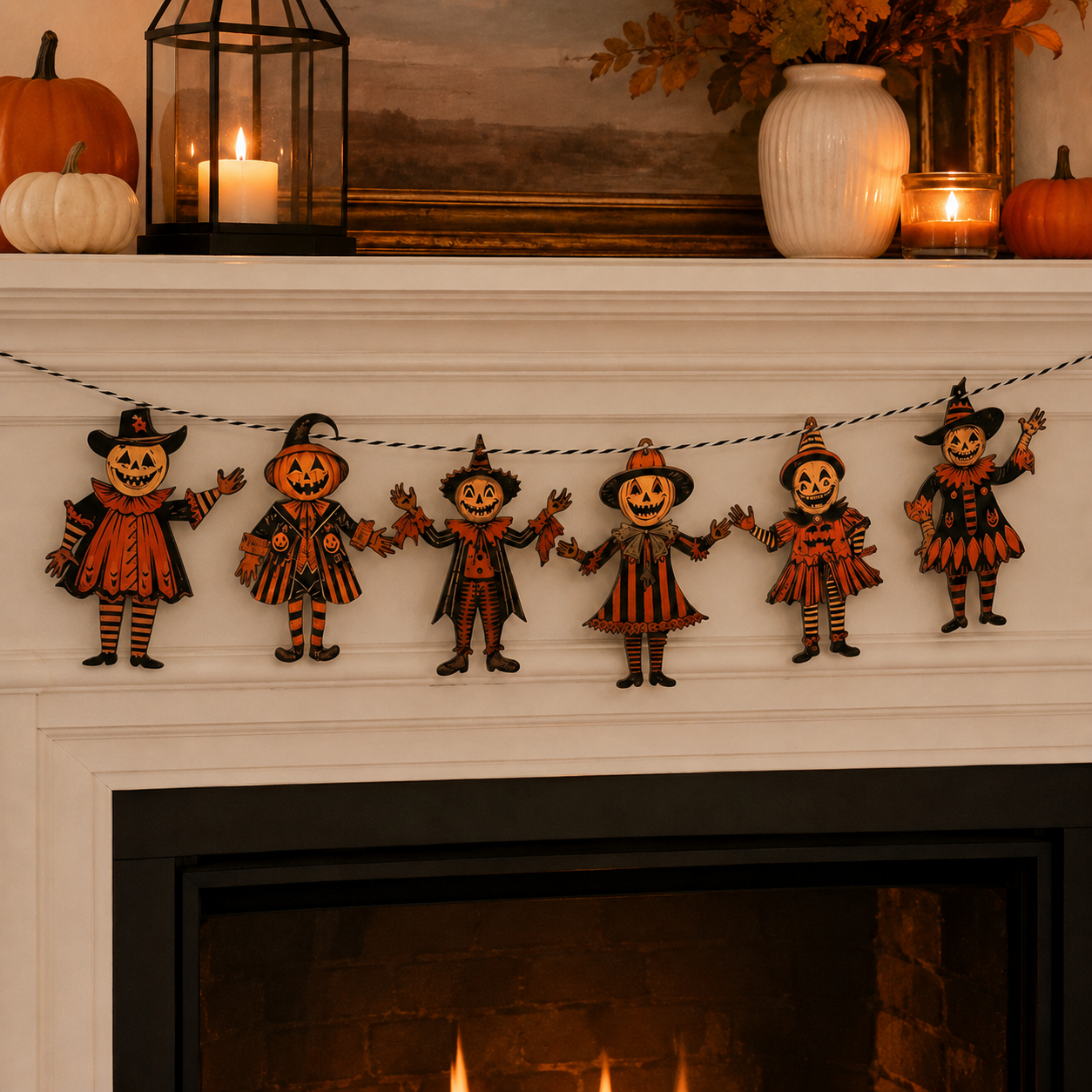 Pumpkin Head Scarecrow Garland — Set of 6
