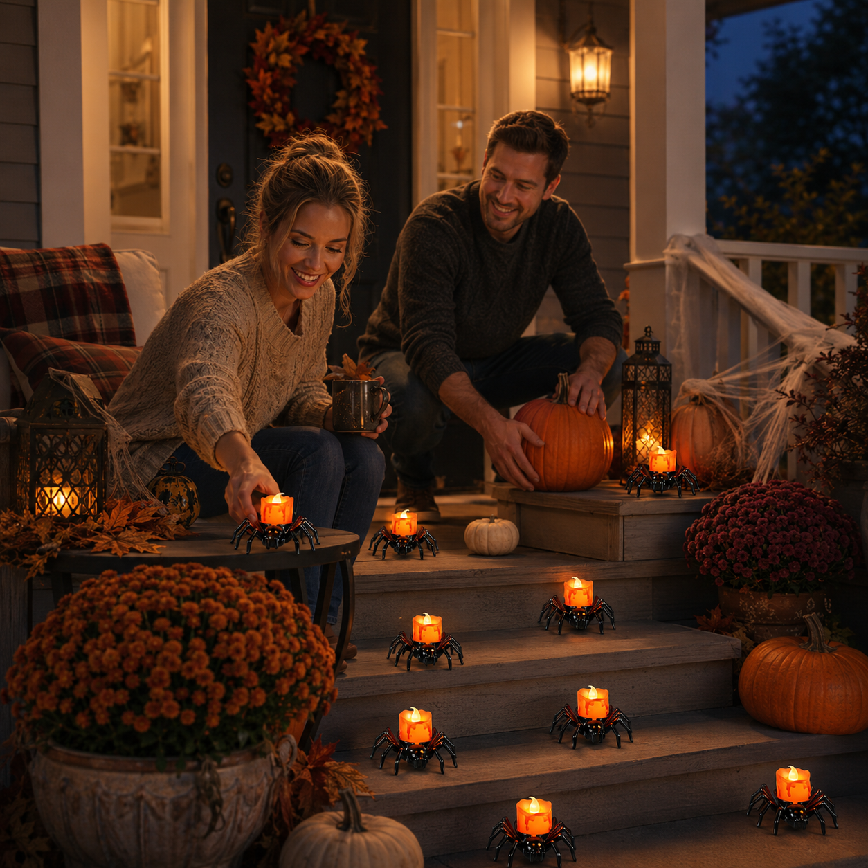 Halloween Spider Glow Lights — Set Of 12