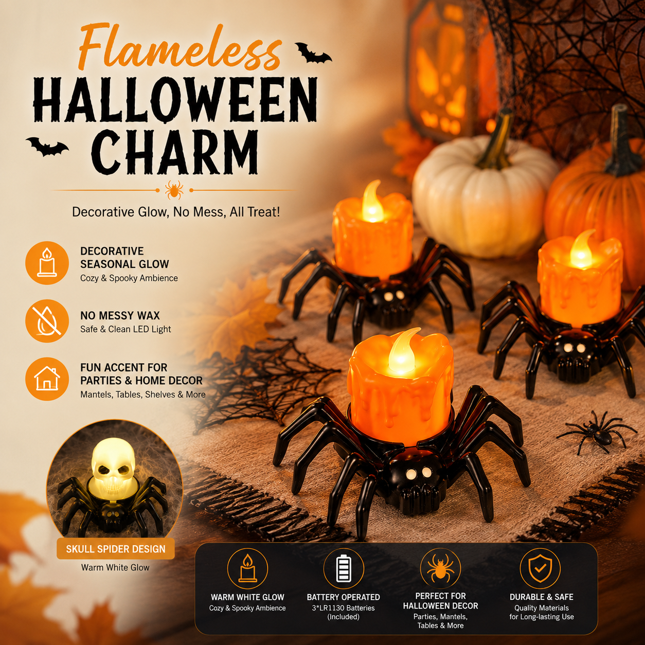 Halloween Spider Glow Lights — Set Of 12