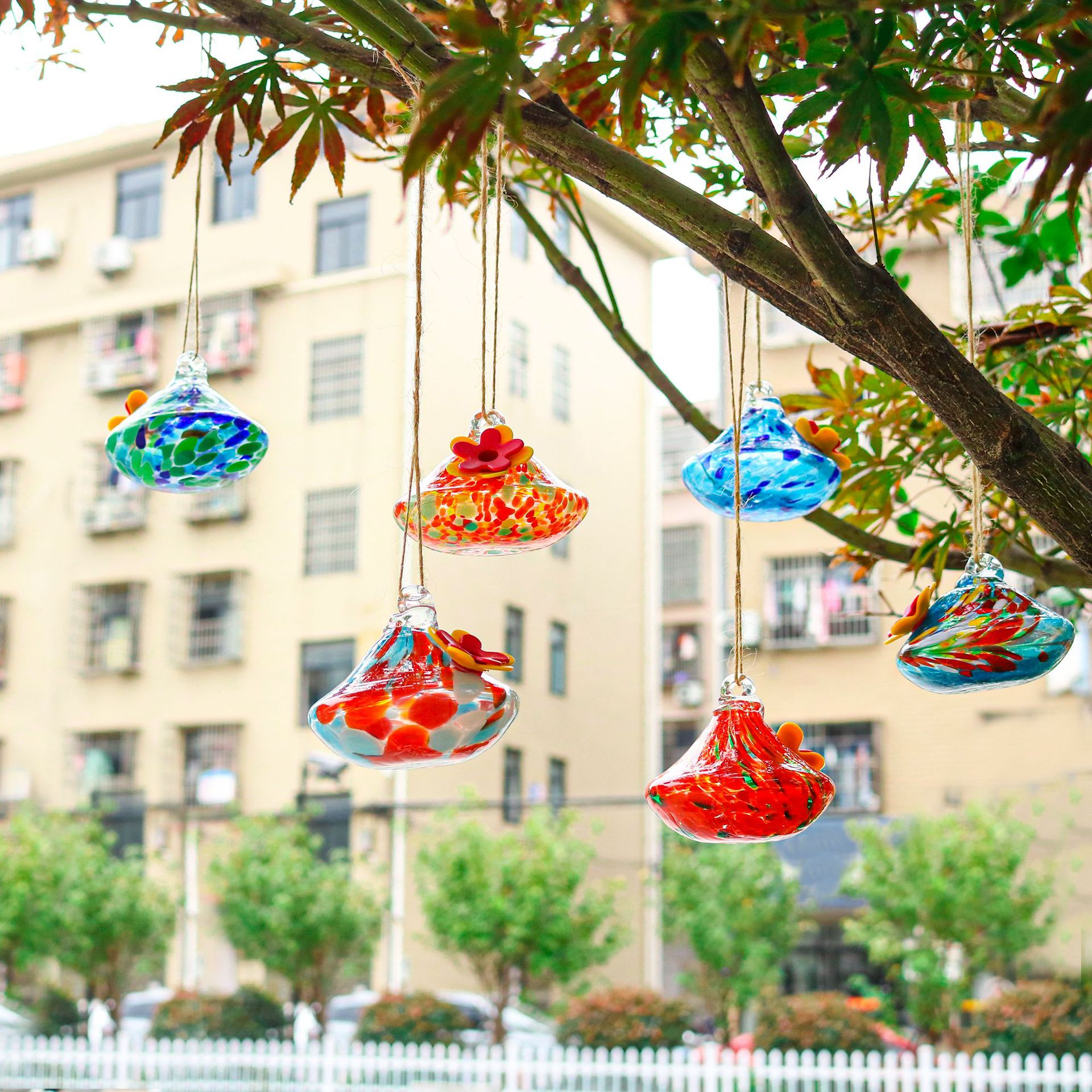 Hand-Blown Glass Hummingbird Feeder