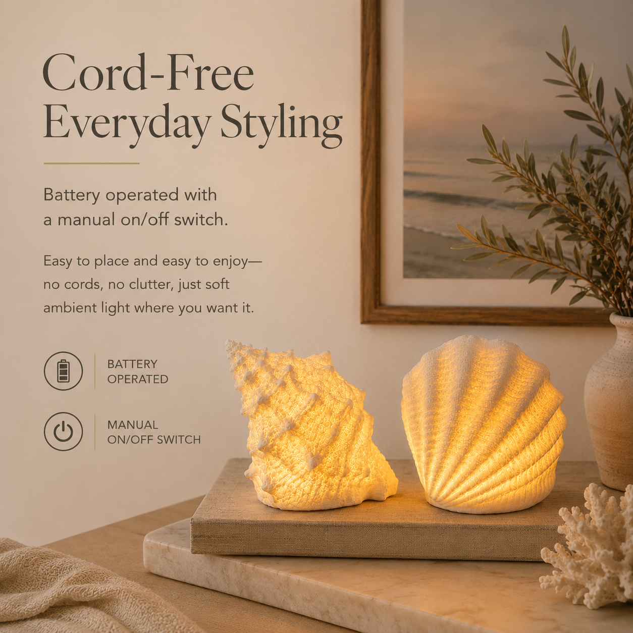 Coastal Afterglow Shell & Conch Light Set