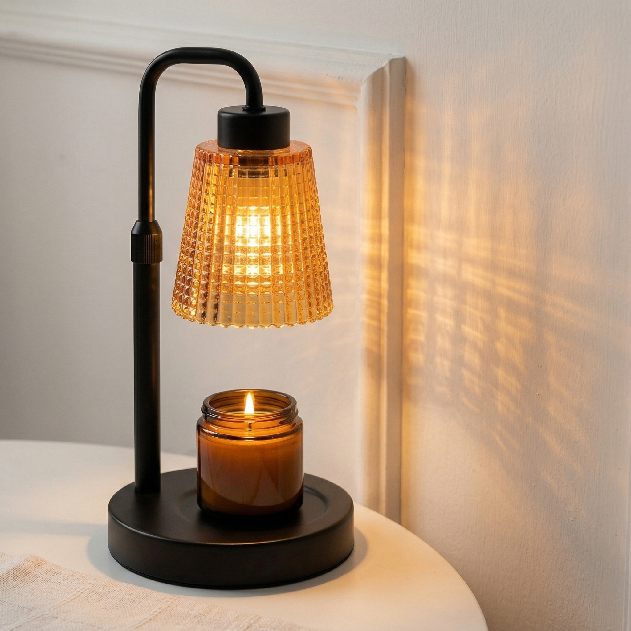 "Vintage-Inspired Glass Table Lamp with Candle Holder Base – Elegant Lighting for Any Room"