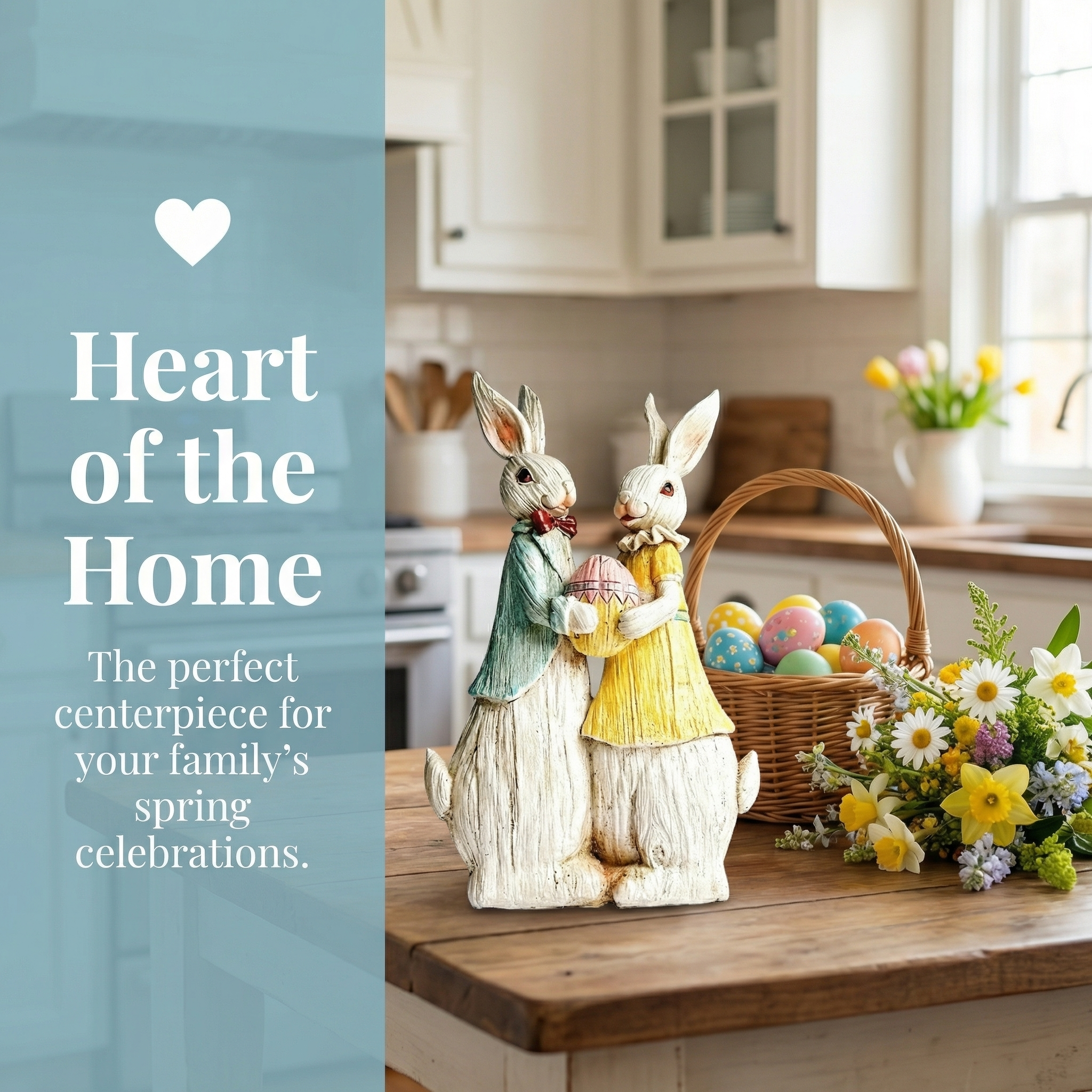 "Vintage Rabbit Couple Holding Easter Egg Sculpture"