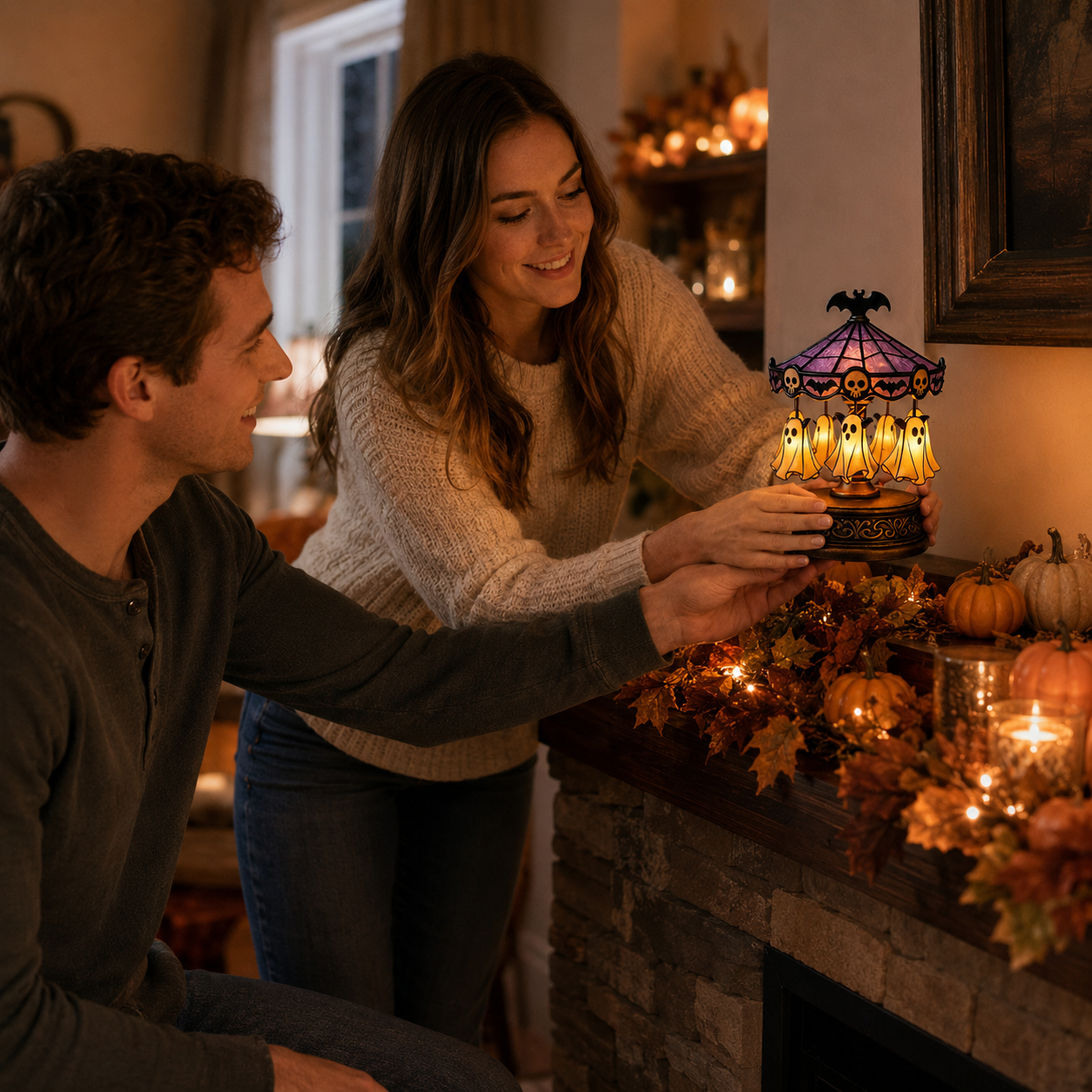 Enchanted Halloween Ghost Carousel Lamp