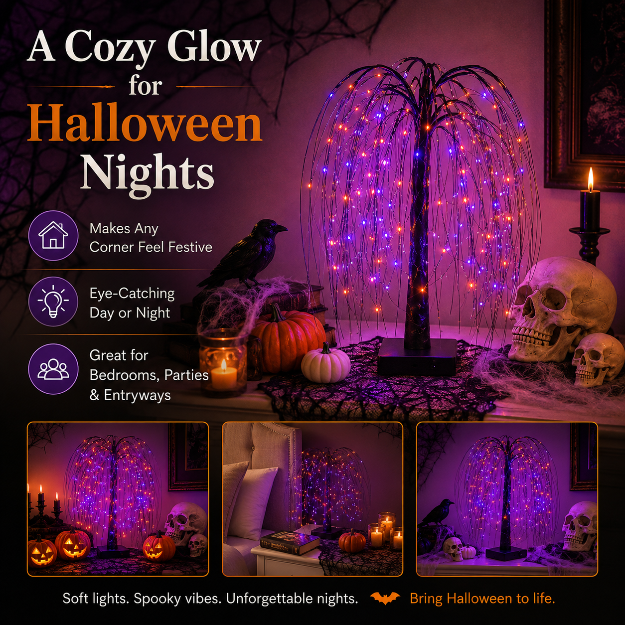Midnight Willow Halloween Light Tree