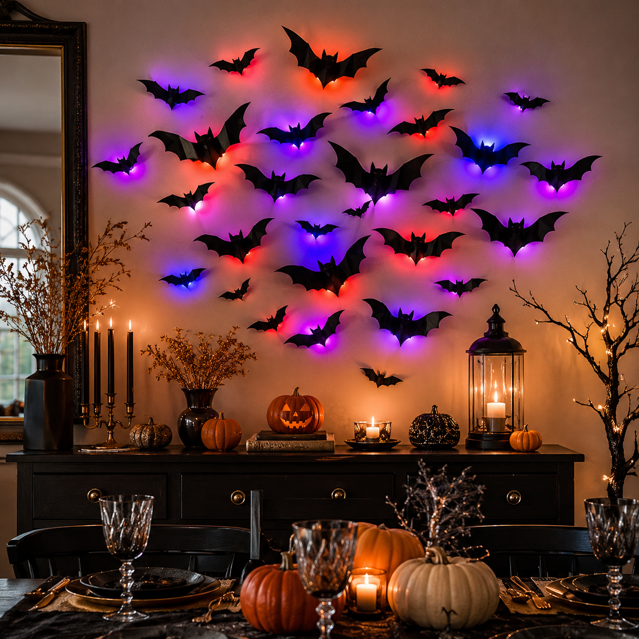 Festive 3D Halloween Bat Decor Set – 36 Pieces