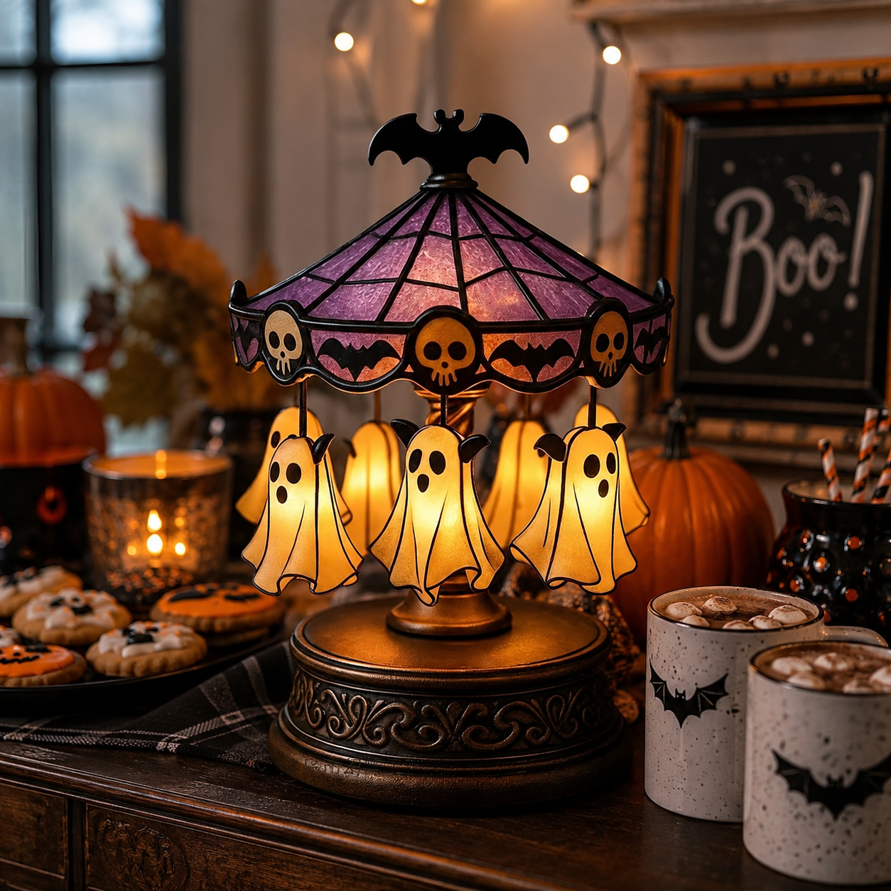 Enchanted Halloween Ghost Carousel Lamp