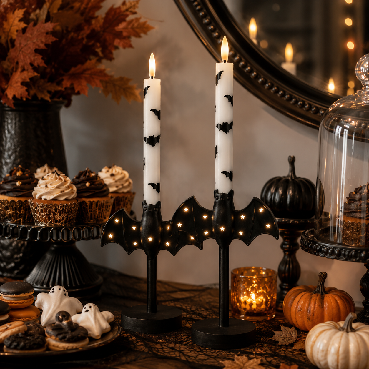 Starlit Bat Candleholders — Set of 2