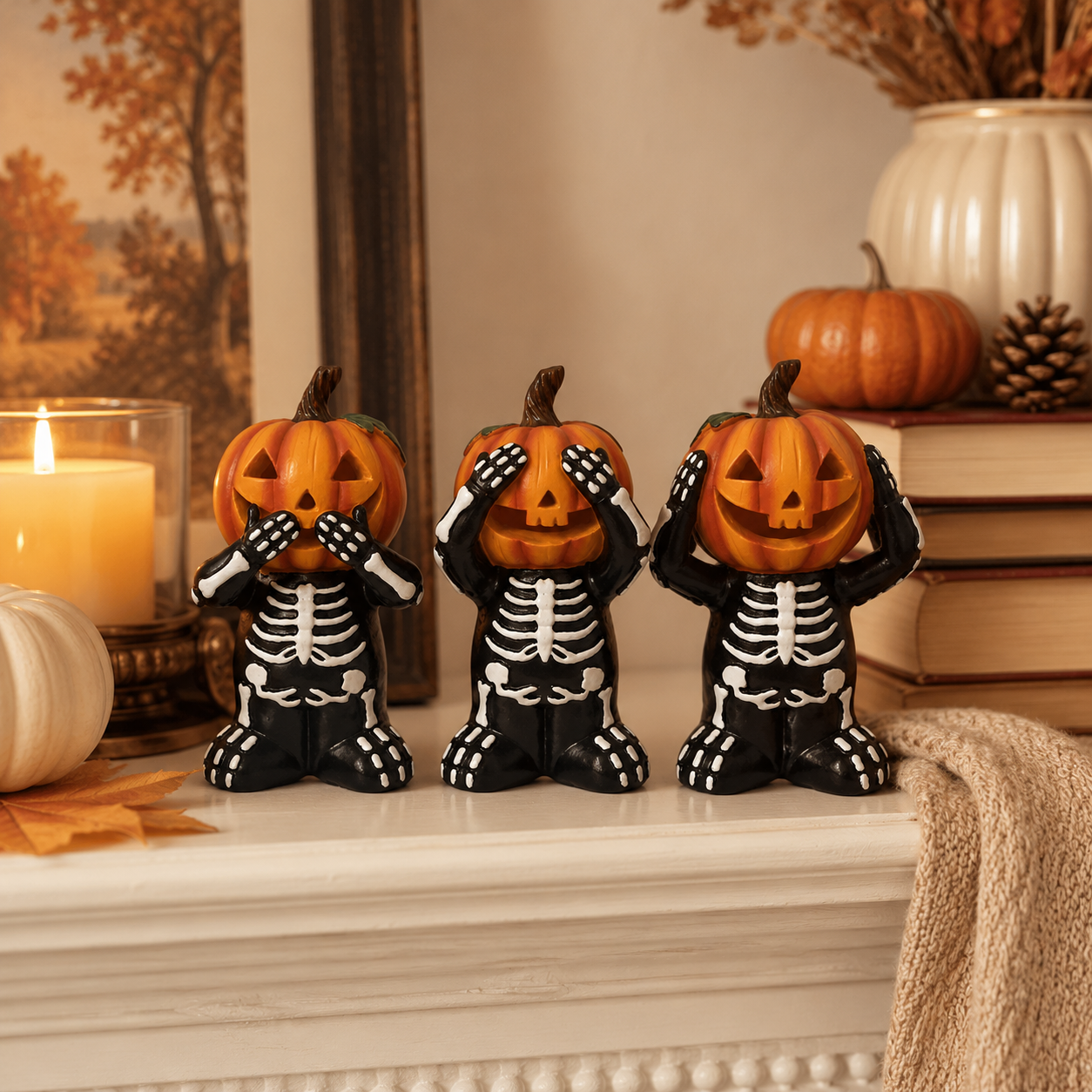 Pumpkin Mischief Skeleton Figurine