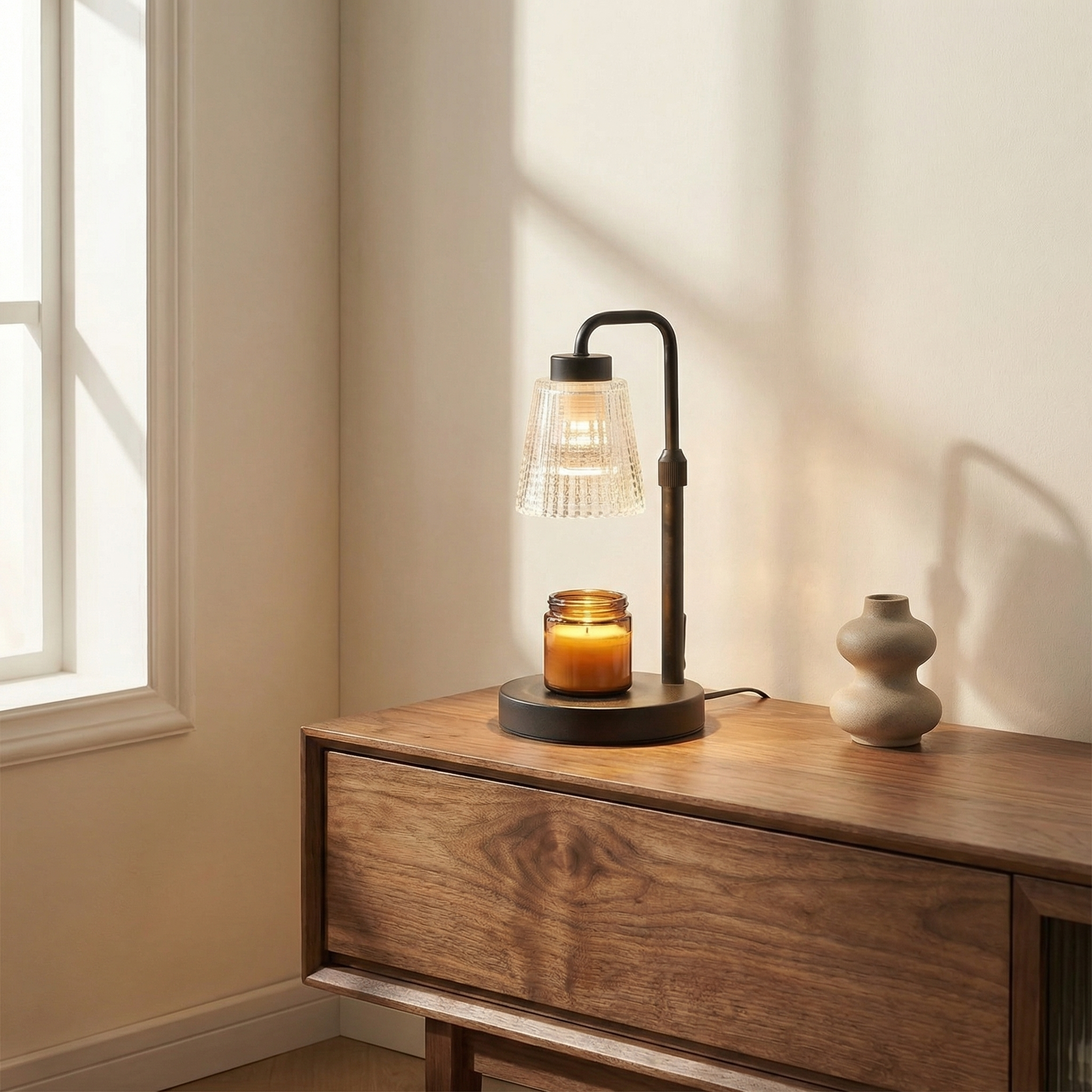 Vintage-Inspired Glass Table Lamp with Candle Holder Base – Elegant Lighting for Any Room