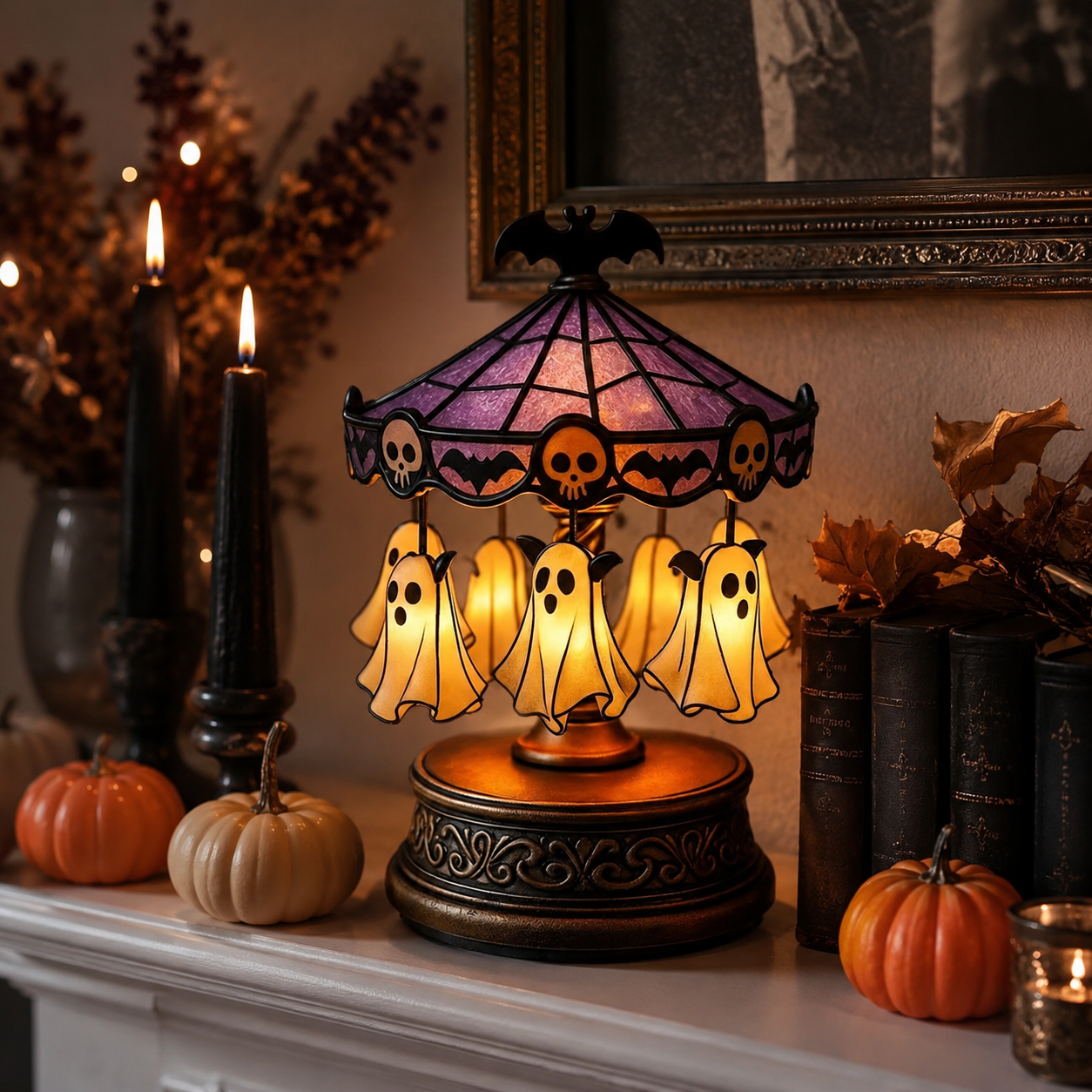 Enchanted Halloween Ghost Carousel Lamp