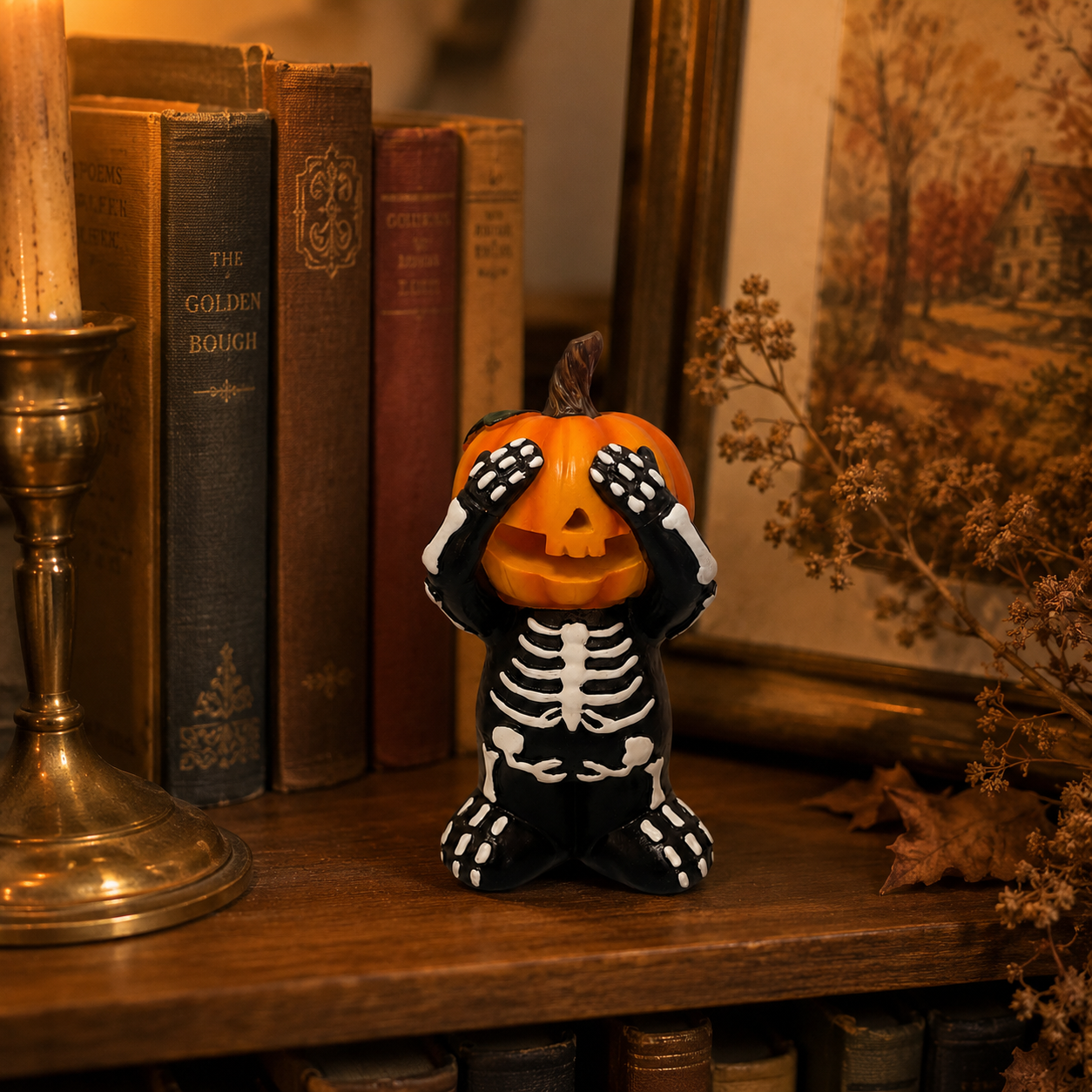 Pumpkin Mischief Skeleton Figurine
