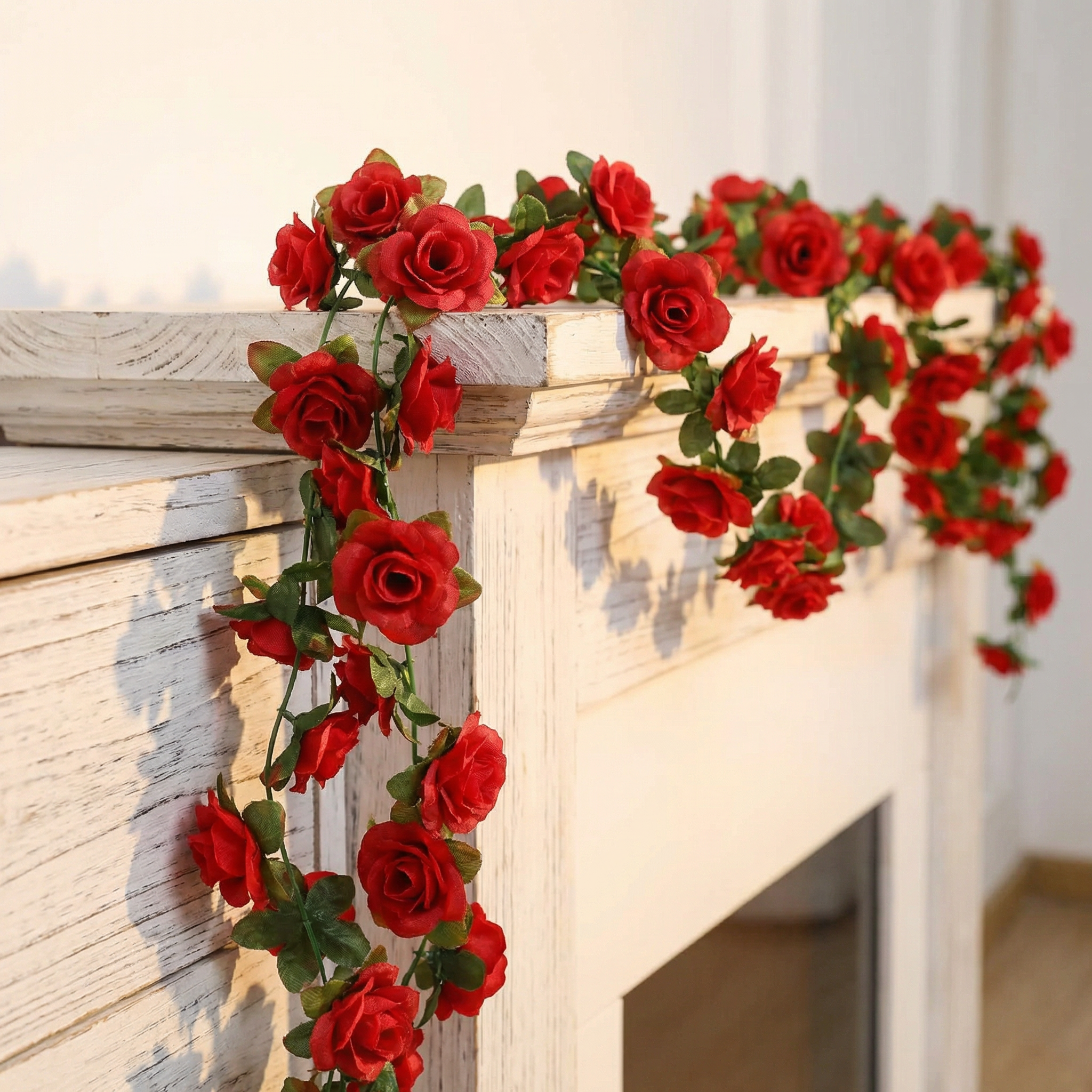 Romantic 45-Head Artificial Rose Vine Garland – Lush Hanging Floral Decor for Home & Events