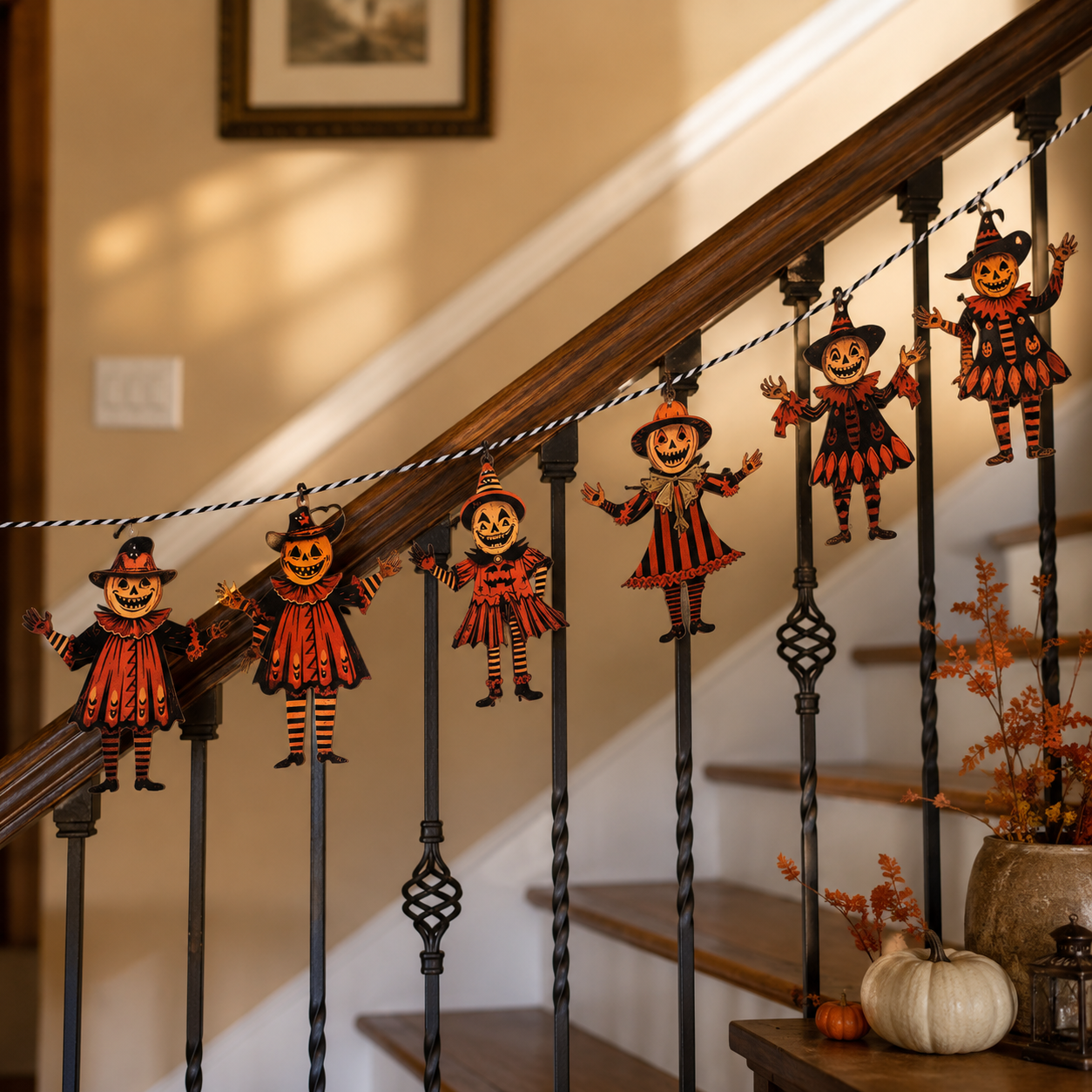 Pumpkin Head Scarecrow Garland — Set of 6