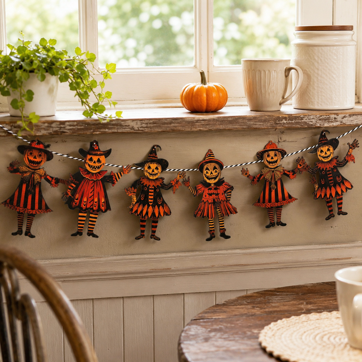 Pumpkin Head Scarecrow Garland — Set of 6