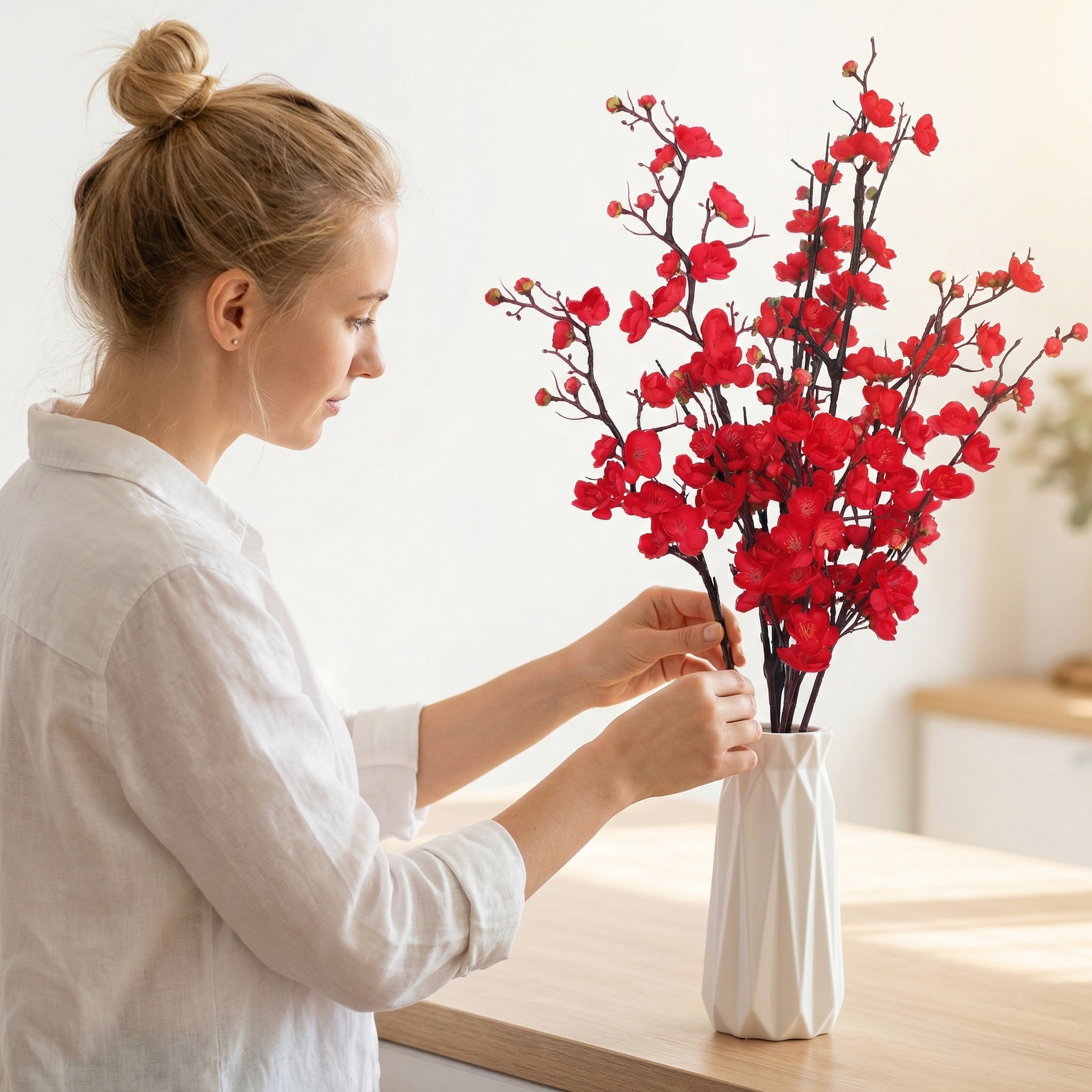 "Elegant Faux Plum Blossom Branch - Perfect for Home & Festival Decor"
