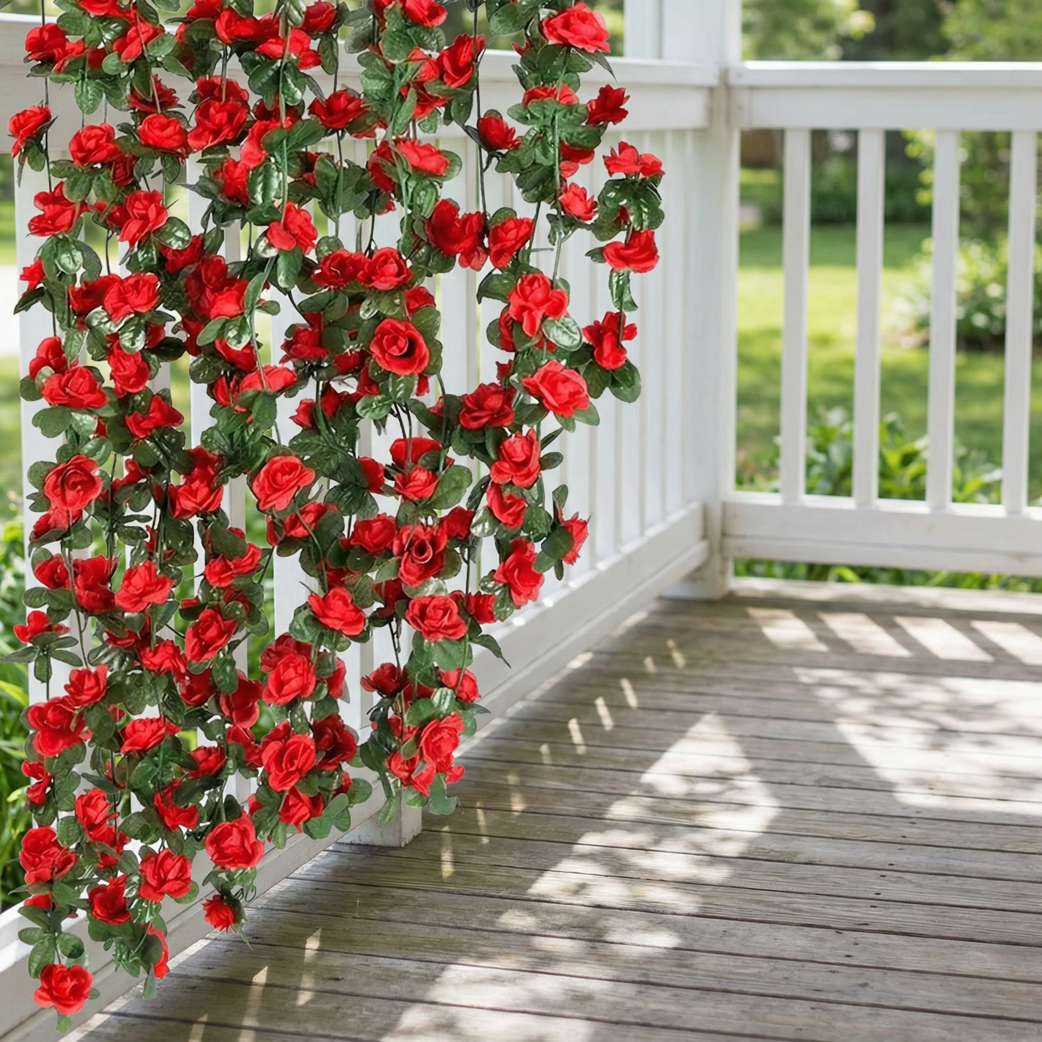 Romantic 45-Head Artificial Rose Vine Garland – Lush Hanging Floral Decor for Home & Events