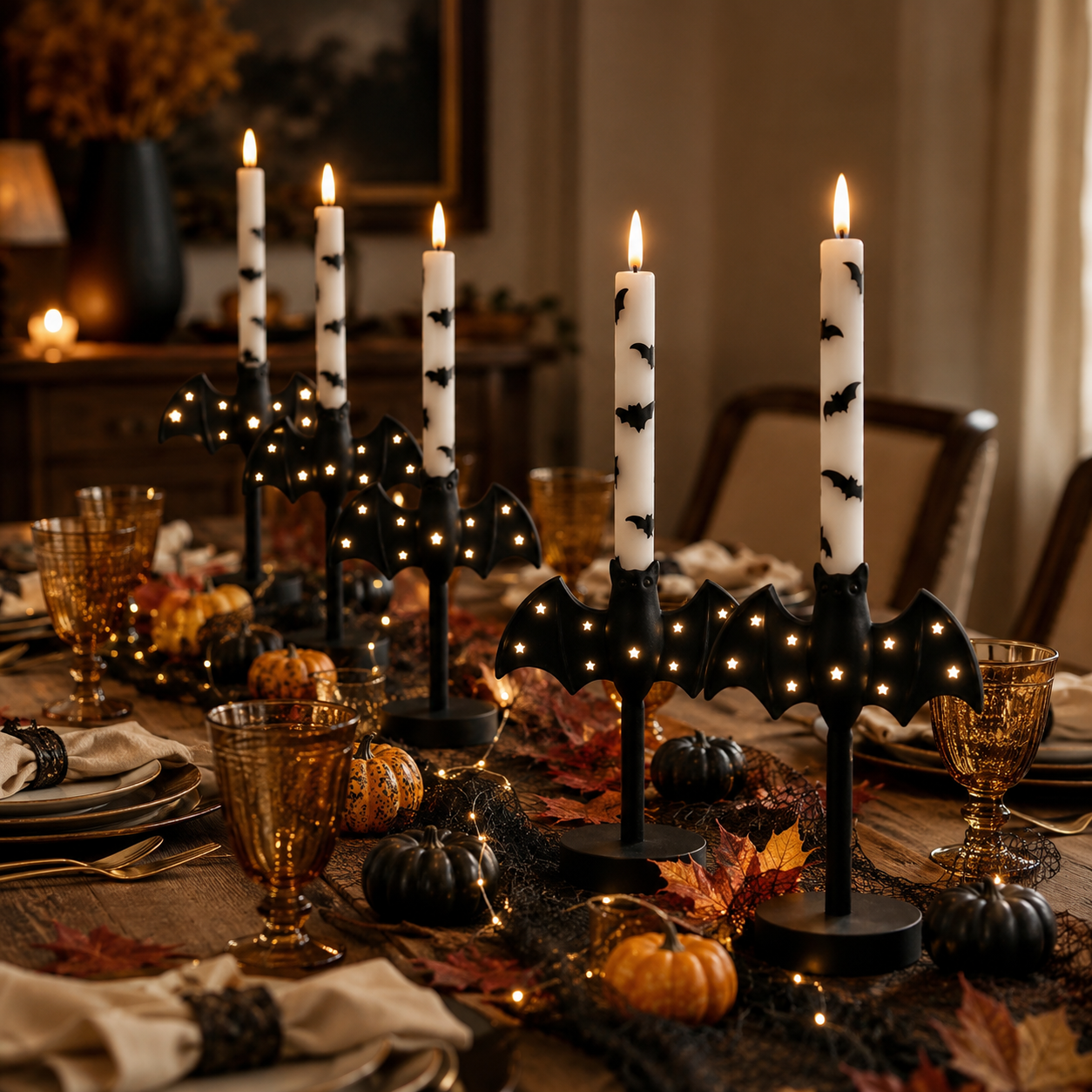 Starlit Bat Candleholders — Set of 2