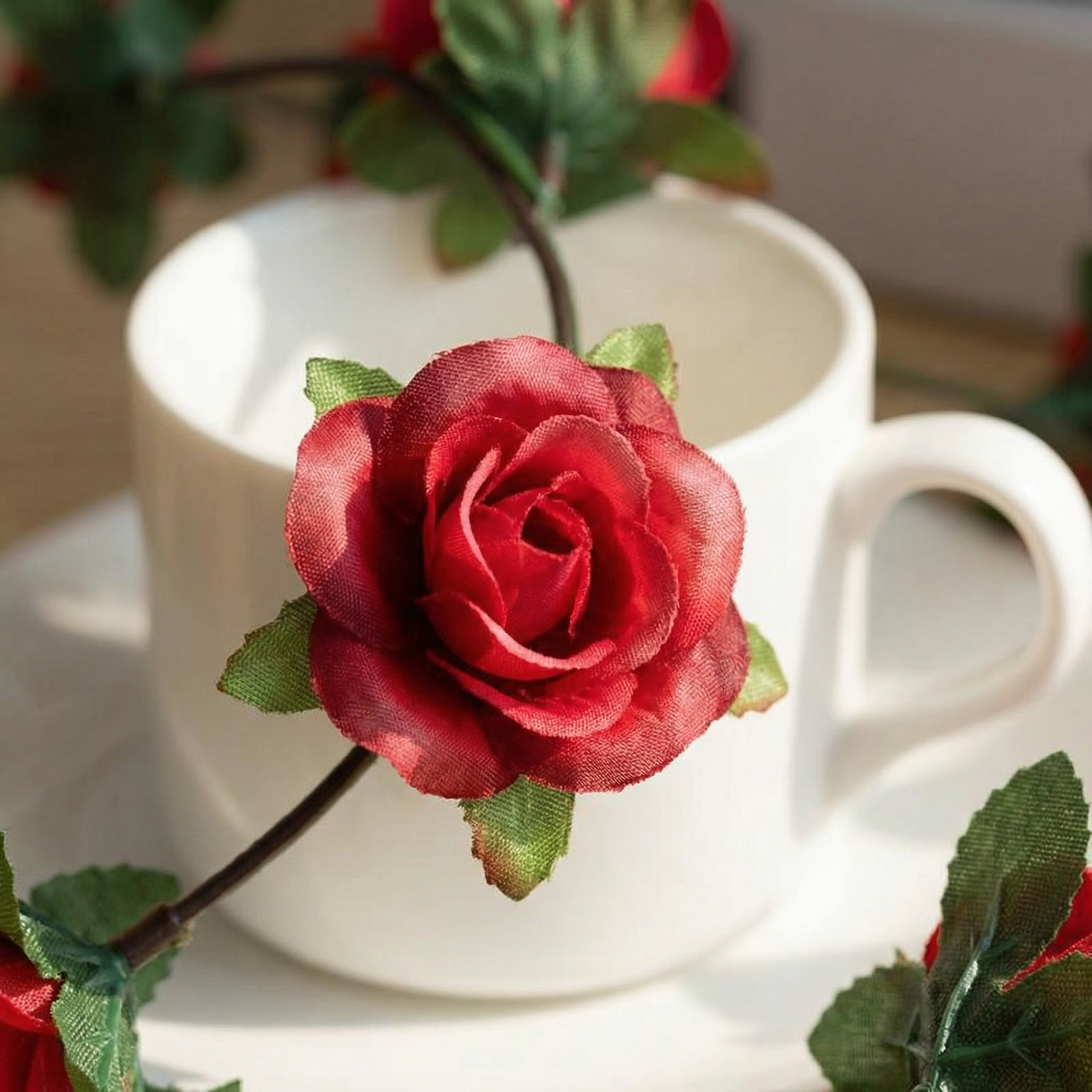 Romantic 45-Head Artificial Rose Vine Garland – Lush Hanging Floral Decor for Home & Events
