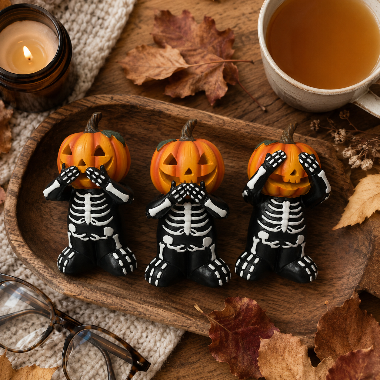 Pumpkin Mischief Skeleton Figurine