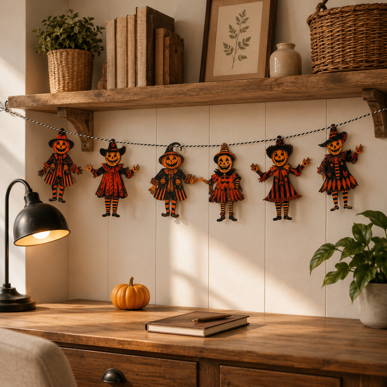Pumpkin Head Scarecrow Garland — Set of 6