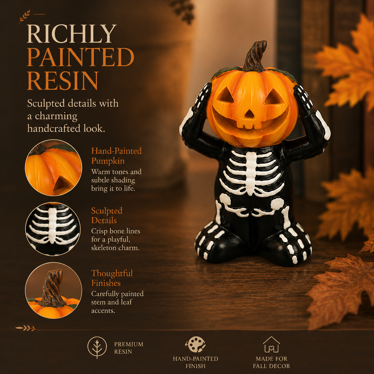 Pumpkin Mischief Skeleton Figurine