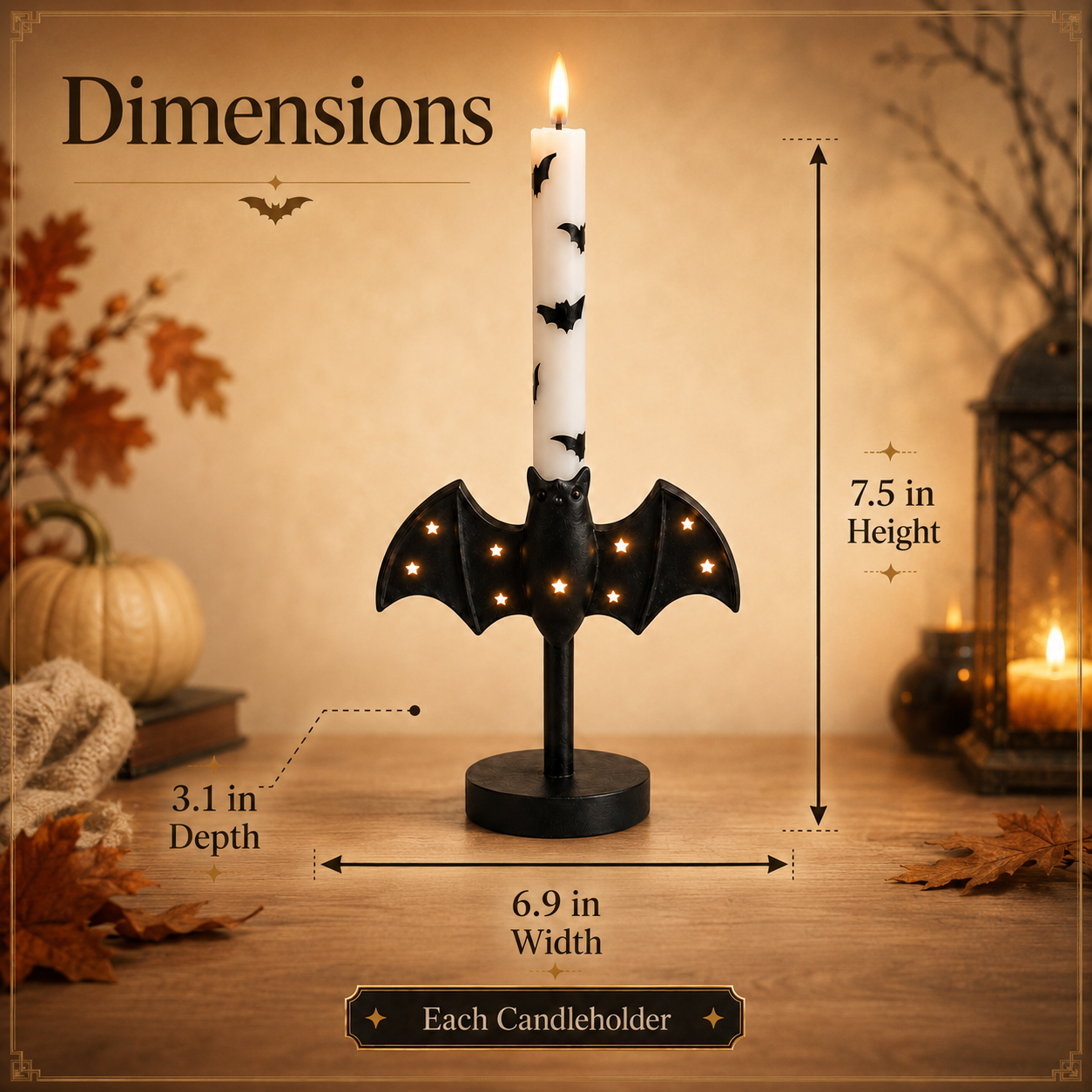Starlit Bat Candleholders — Set of 2