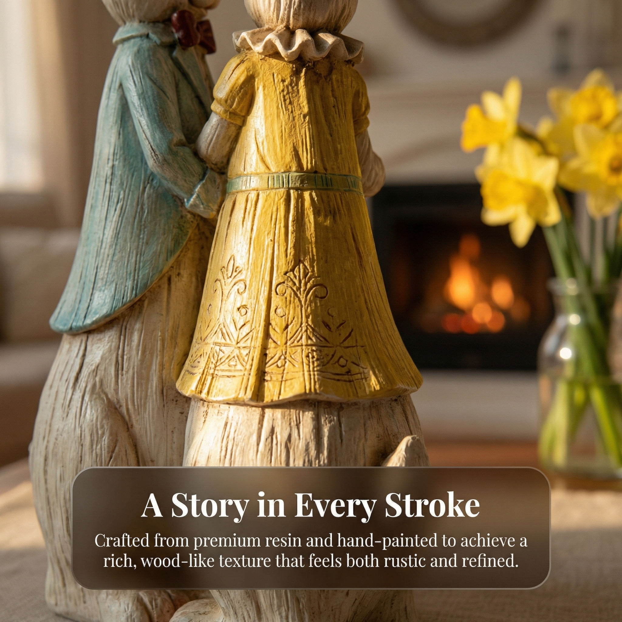 "Vintage Rabbit Couple Holding Easter Egg Sculpture"