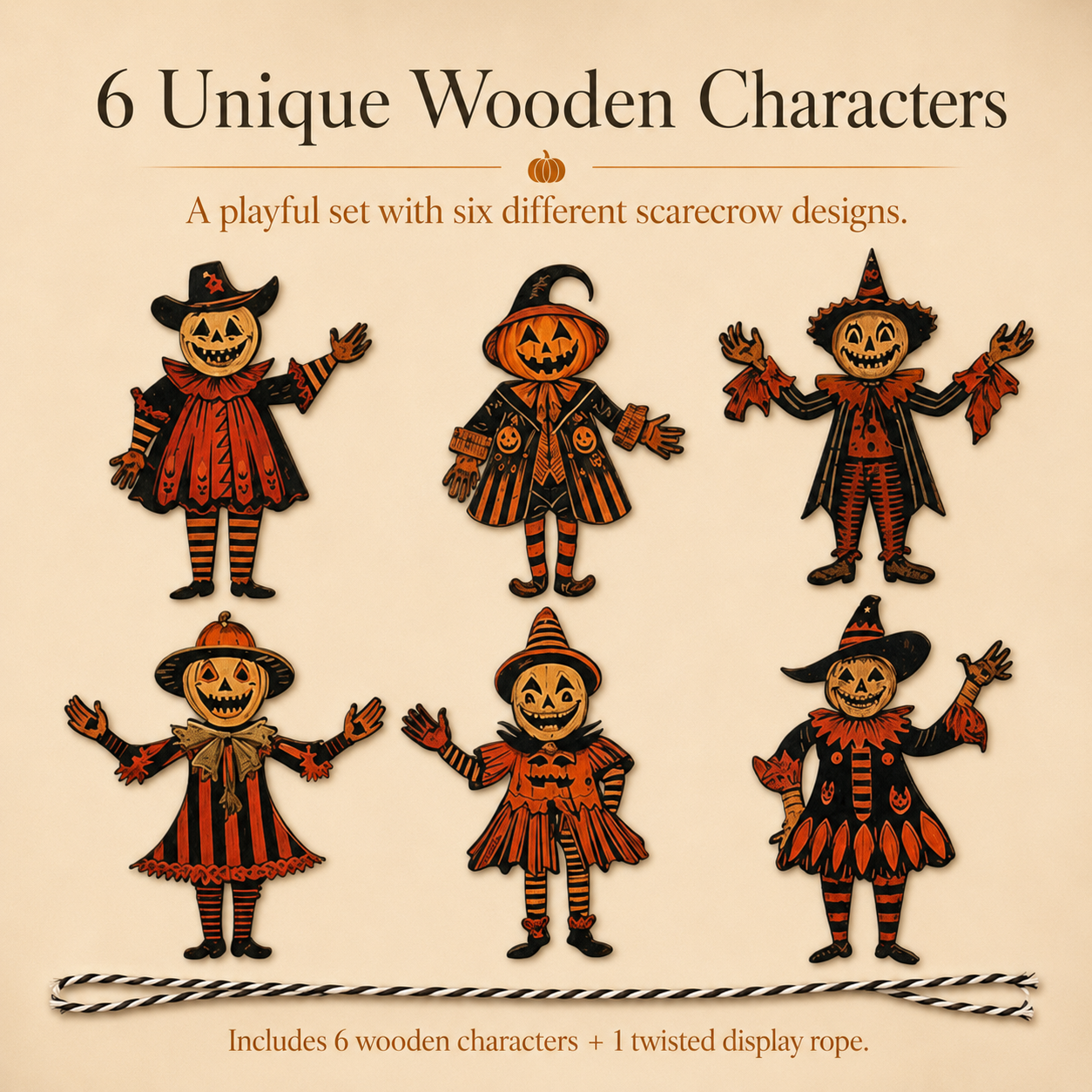 Pumpkin Head Scarecrow Garland — Set of 6
