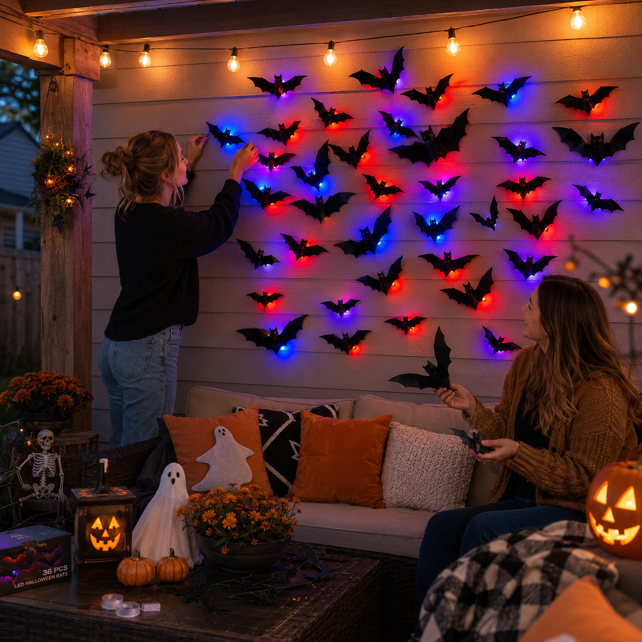 Festive 3D Halloween Bat Decor Set – 36 Pieces