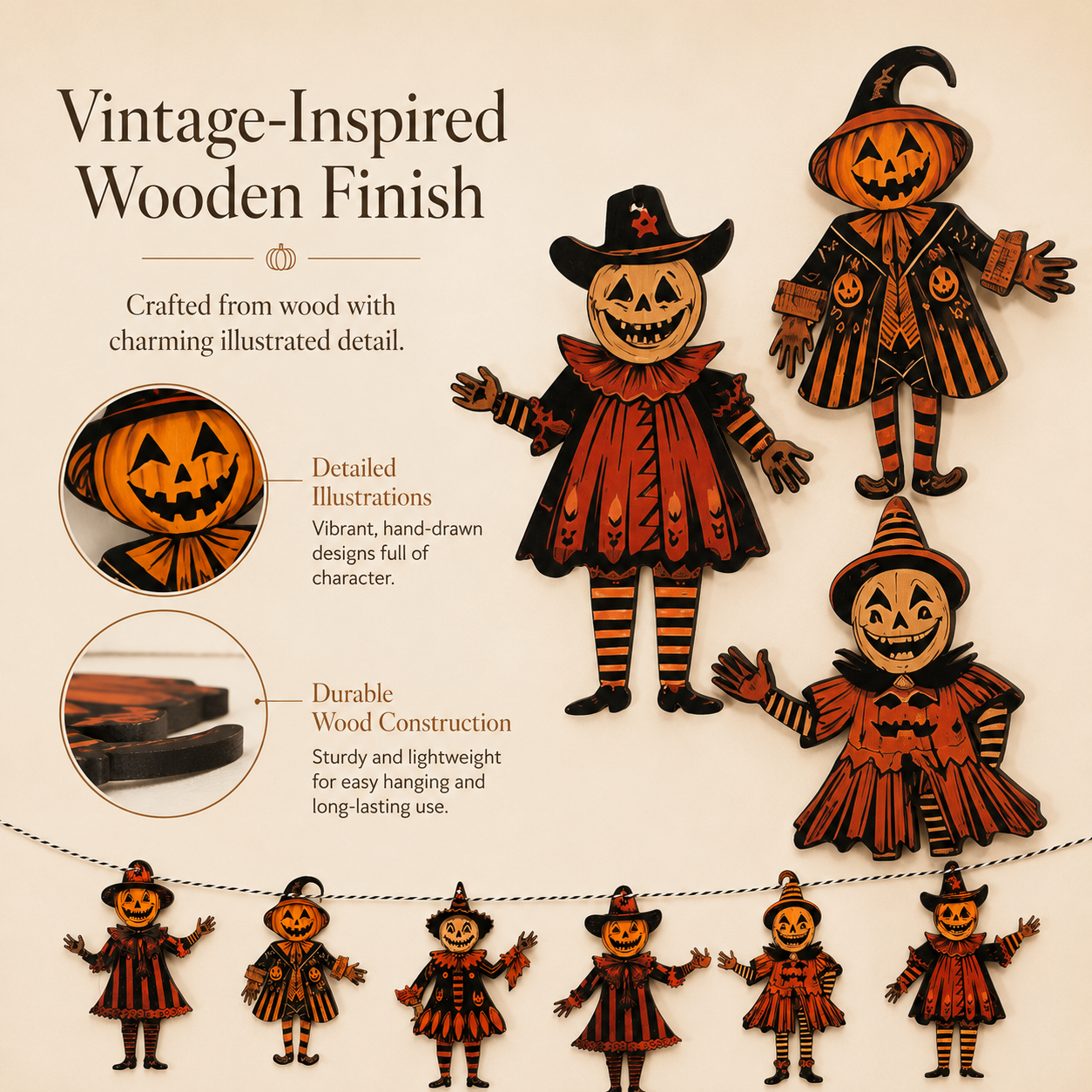 Pumpkin Head Scarecrow Garland — Set of 6