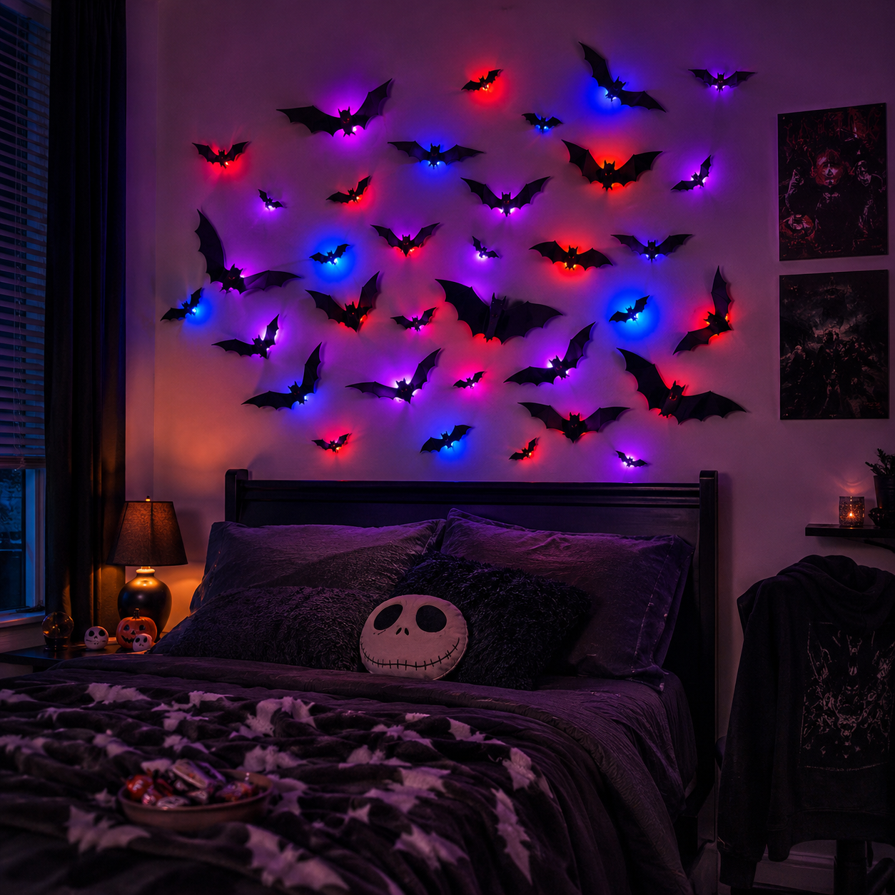 Festive 3D Halloween Bat Decor Set – 36 Pieces