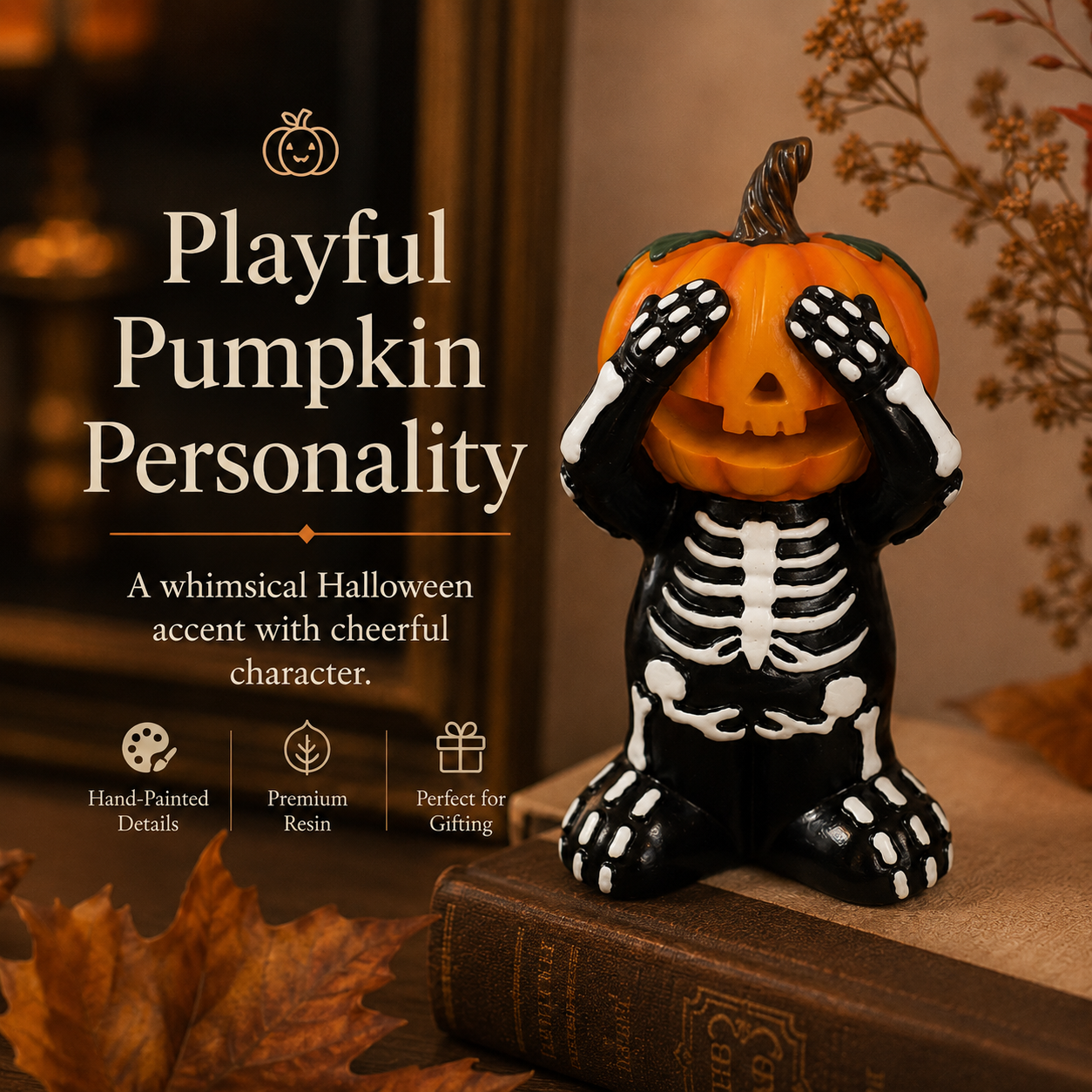 Pumpkin Mischief Skeleton Figurine